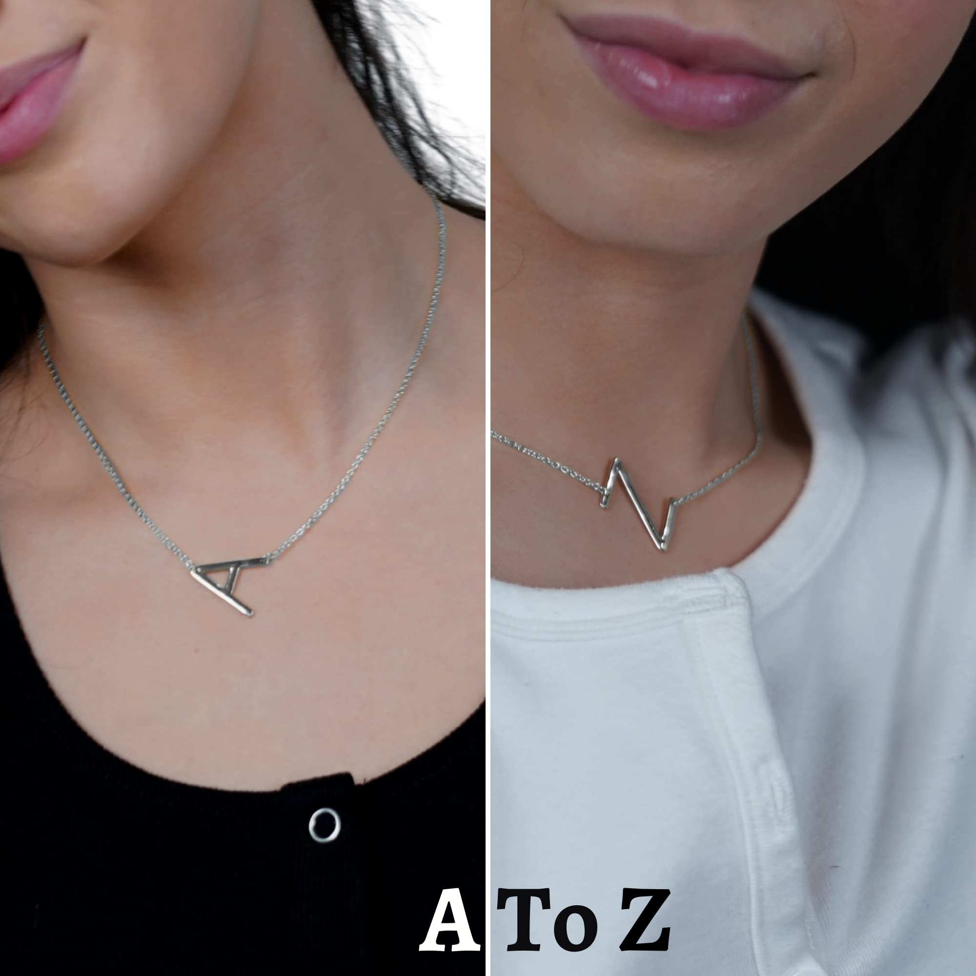 Sterling Silver Sideways Initial Necklace for Women - Personalized Letter Pendant Jewelry - Dainty A-Z Monogram Necklace - Gift for Her - Perfect for Birthdays, Anniversaries & Everyday Elegance