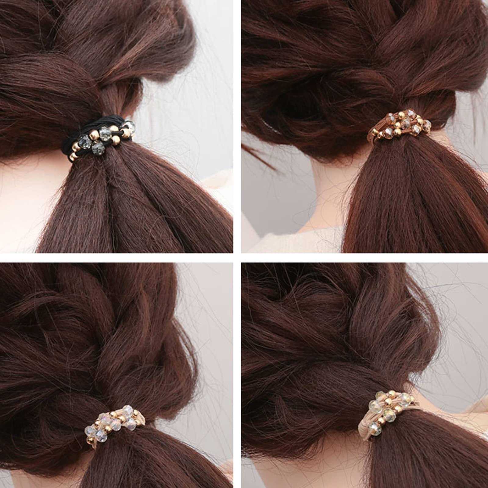 10pcs Small Gold Bead Hair Ties - Elastic Ponytail Holders for Women & Girls - Crystal Bead Hair Tie Bracelets for Thick, Thin & Curly Hair (5 Colors) - Perfect for Daily Wear, Parties & Gifts