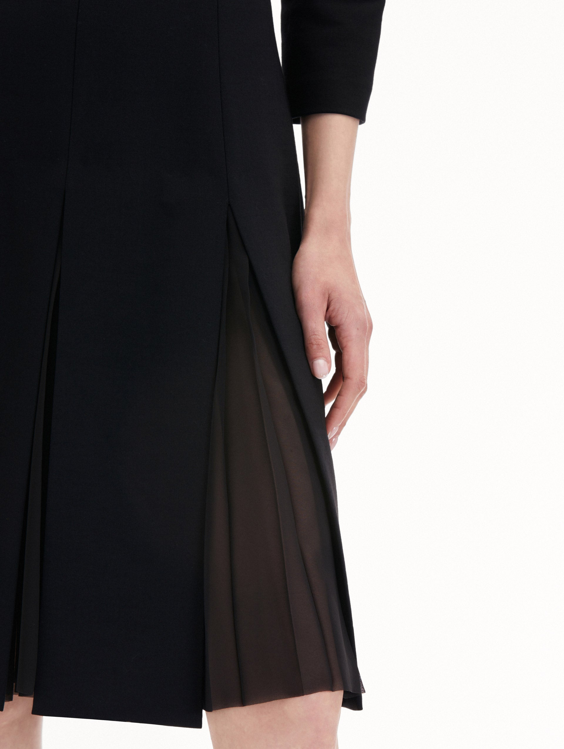 Wool and Chiffon Inset Dress for Women - Elegant Winter Party Dress for Holiday Gatherings, Office Wear, and Special Occasions