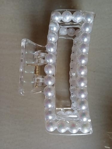 THE GLAM NIYATI Transparent Square Pearl Hair Claw Clips for Women & Girls - Korean Style Hair Clips for Hair Extensions, Updos & Everyday Styling
