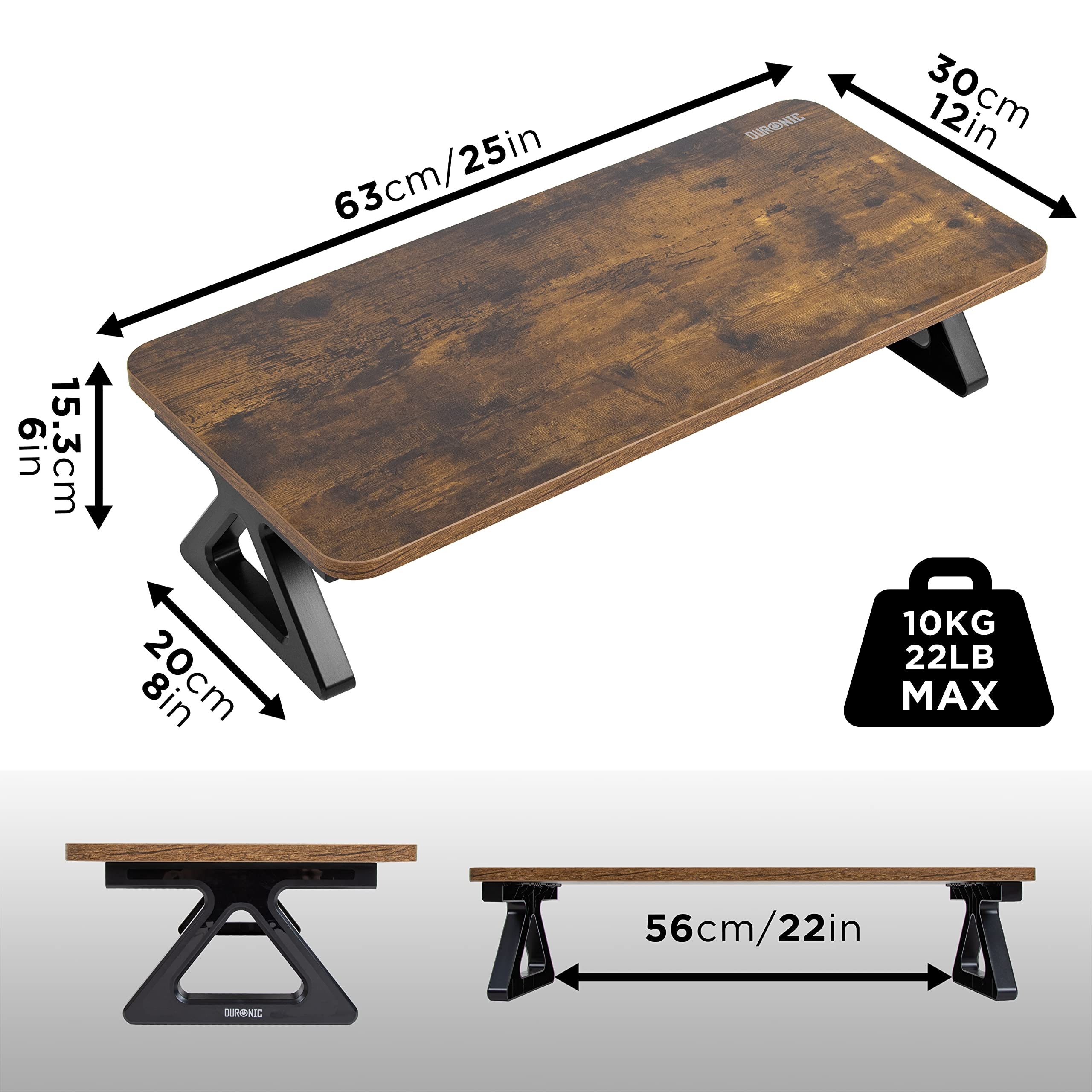 Duronic DM06 1 AO Monitor Stand Riser - 63cm x 30cm Laptop & PC Screen Stand with 10kg Capacity - Antique Oak Wood Effect - Perfect for Home Office, Gaming Setup & Workspace Organization