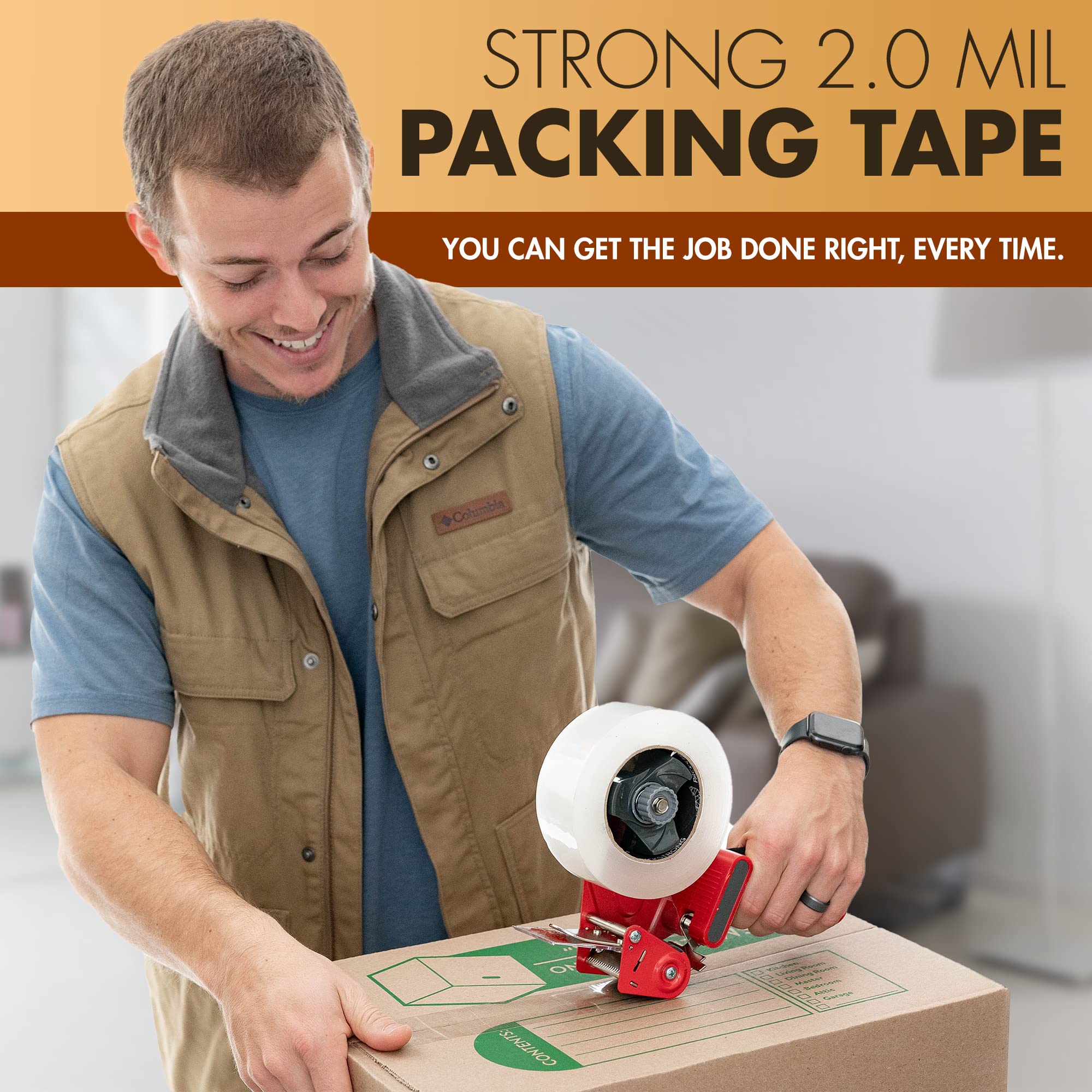 Heavy Duty Packing Tape 24 Rolls - 3 Inch Wide, 2.0 Mil Thick, 110 Yards per Roll - Industrial Strength Clear Shipping Tape with Acrylic Adhesive for Moving, Packaging, Storage & Office Use