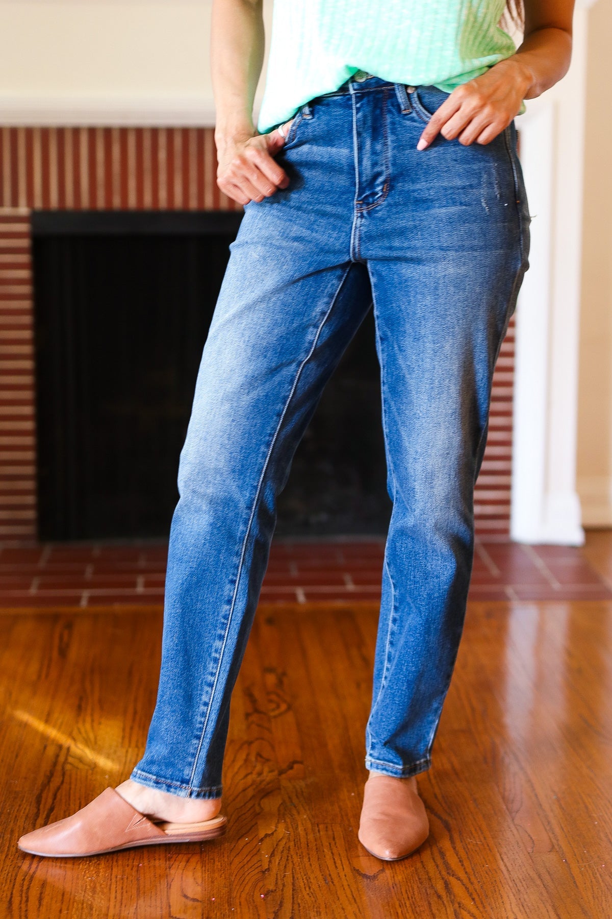 Judy Blue Women's Everyday Dark Denim Slim Fit High Rise Jeans - Comfortable Stretch Skinny Jeans for Casual Wear & Office Outfits
