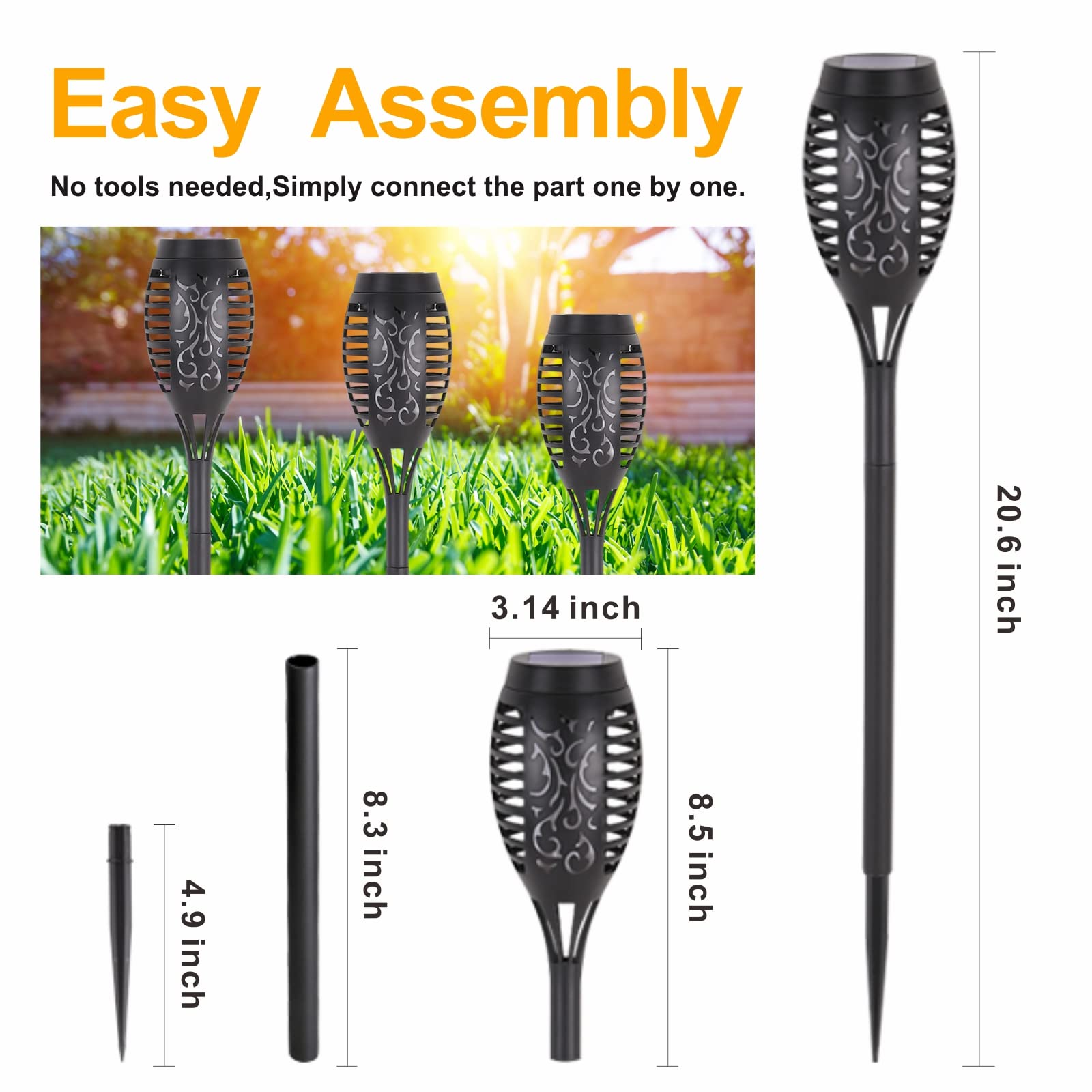 6 Pack Solar Torch Lights Outdoor - Waterproof LED Flame Lights with Flickering Effect for Garden, Patio, Pathway & Yard Decor - Solar Powered Landscape Lighting for Outdoor Ambiance & Safety
