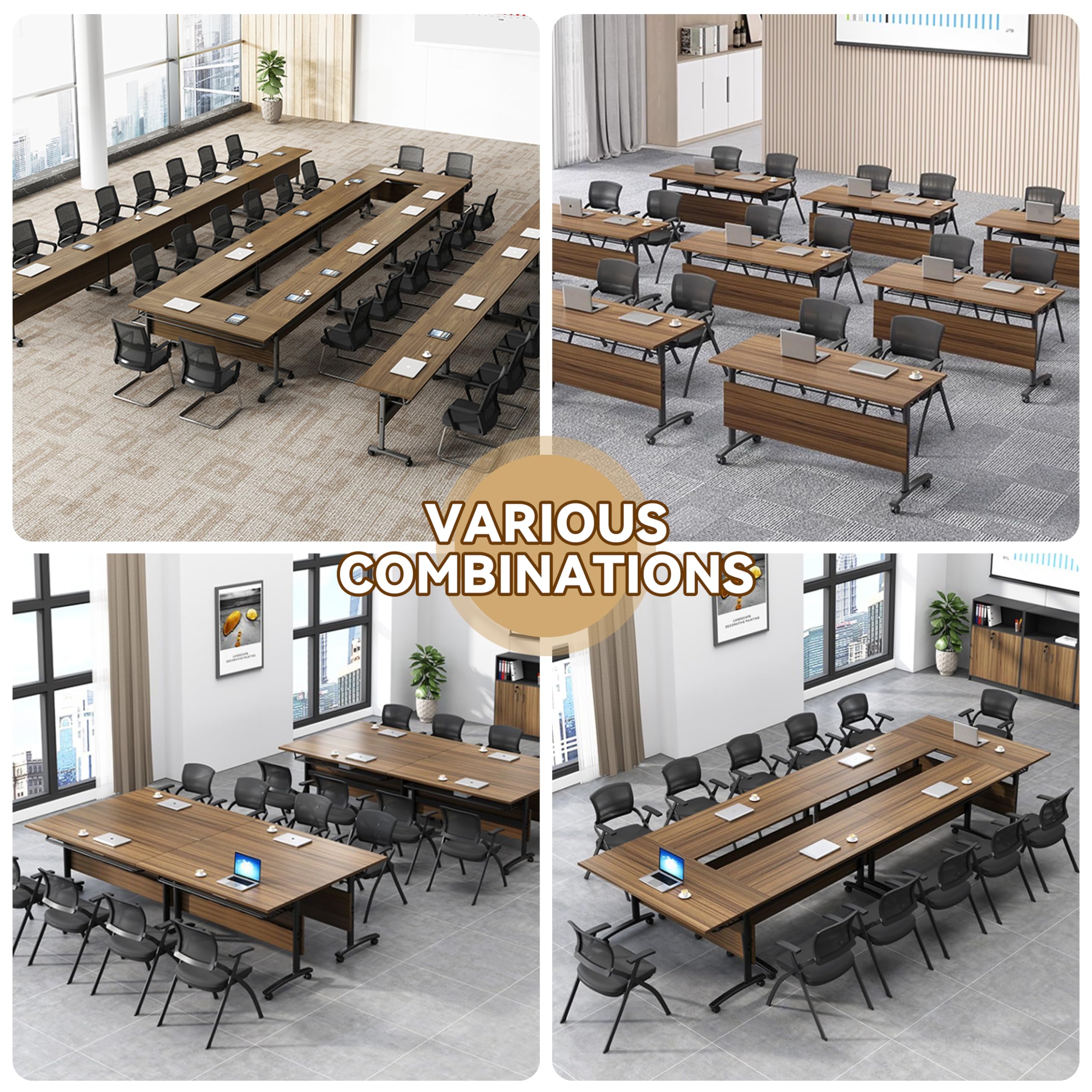Foldable Conference Table with Flip Top - Mobile Rectangular Training Table on Wheels | Sturdy Metal Frame | Perfect for Meetings, Classrooms & Training Sessions | Ideal for Office Spaces, School Events & Professional Workshops