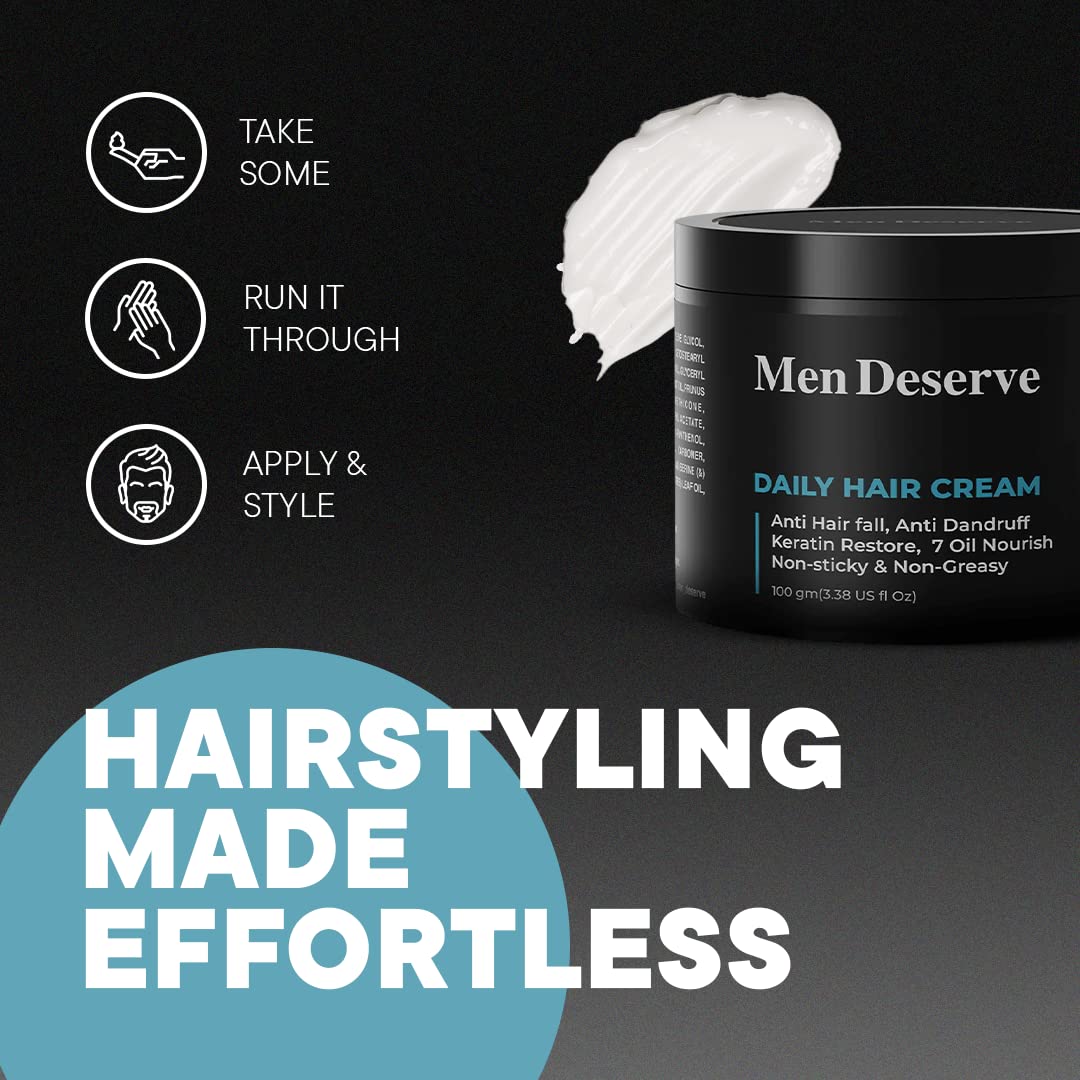 Men's Daily Hair Cream with 7 Oils - Hair Fall Control, Dandruff Prevention & Keratin Restoration - Nourishing Treatment for Thicker, Healthier Hair - Perfect for Daily Use at Home or Salon