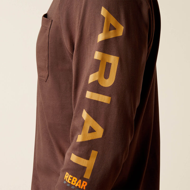 Rebar Cotton Strong Graphic T-Shirt Long Sleeve - Coffee Bean/Golden Brown | Durable & Stylish Men's Casual Wear for Outdoor Activities & Street Fashion