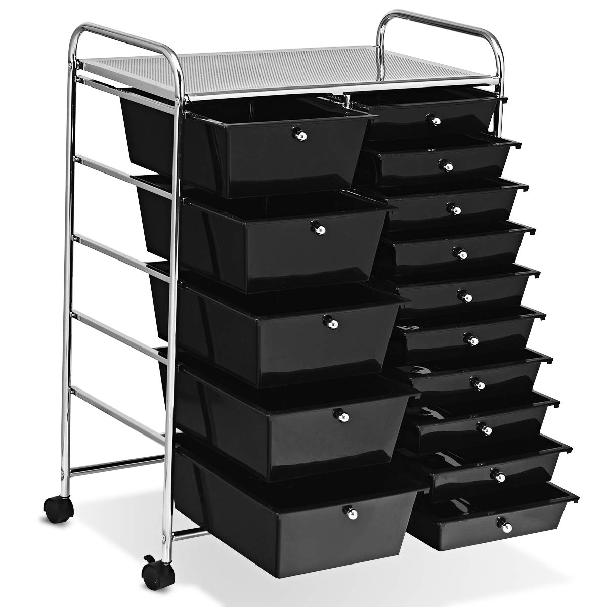 Giantex 15-Drawer Rolling Storage Cart - Mobile Organizer for Tools, Scrapbook Paper, Office & School Supplies - Black | Perfect for Craft Rooms, Workshops & Classroom Organization