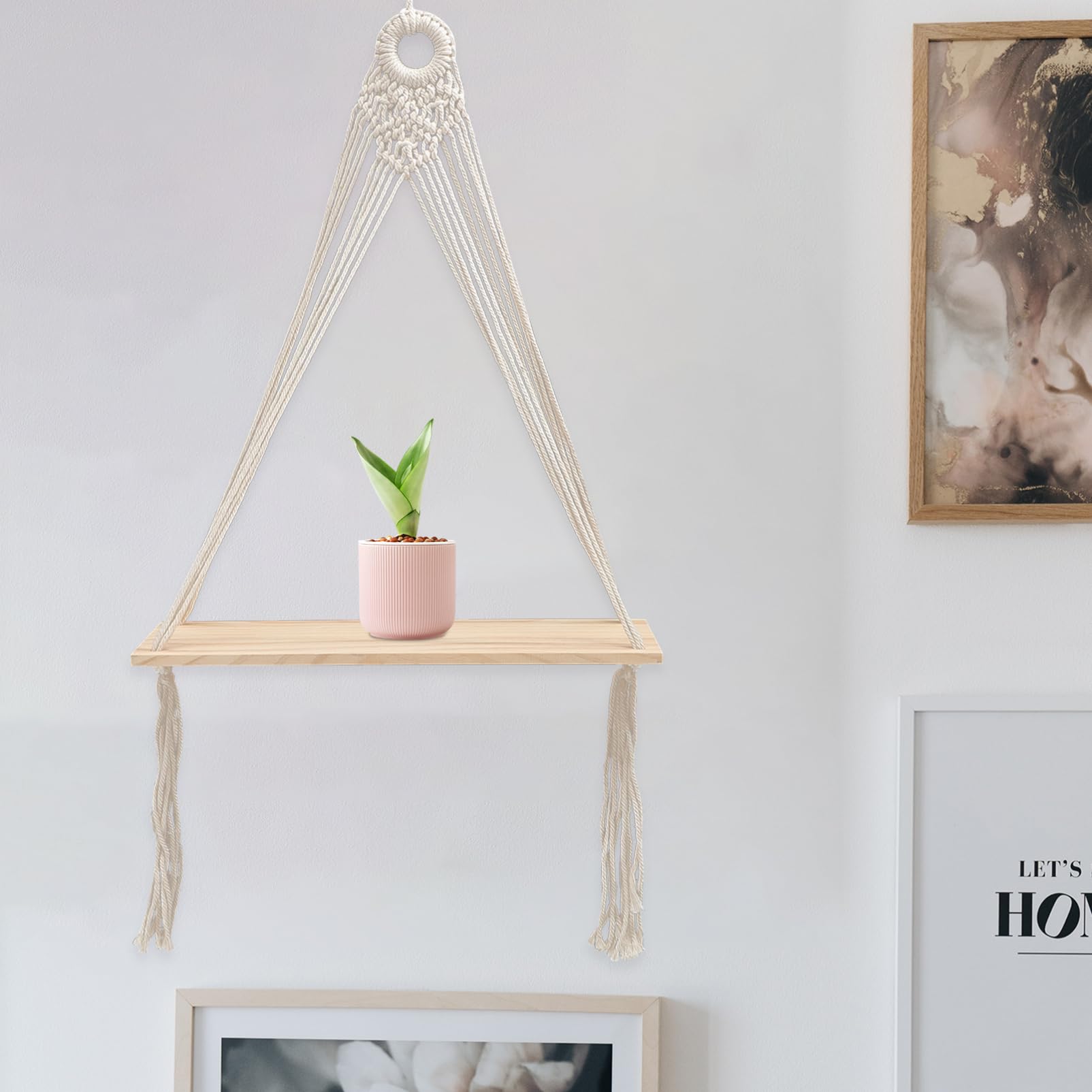 Nordic Style Macrame Wall Hanging Shelf - Handmade Floating Plant Shelf for Home Decor | Perfect for Living Room, Bedroom & Bathroom Organization