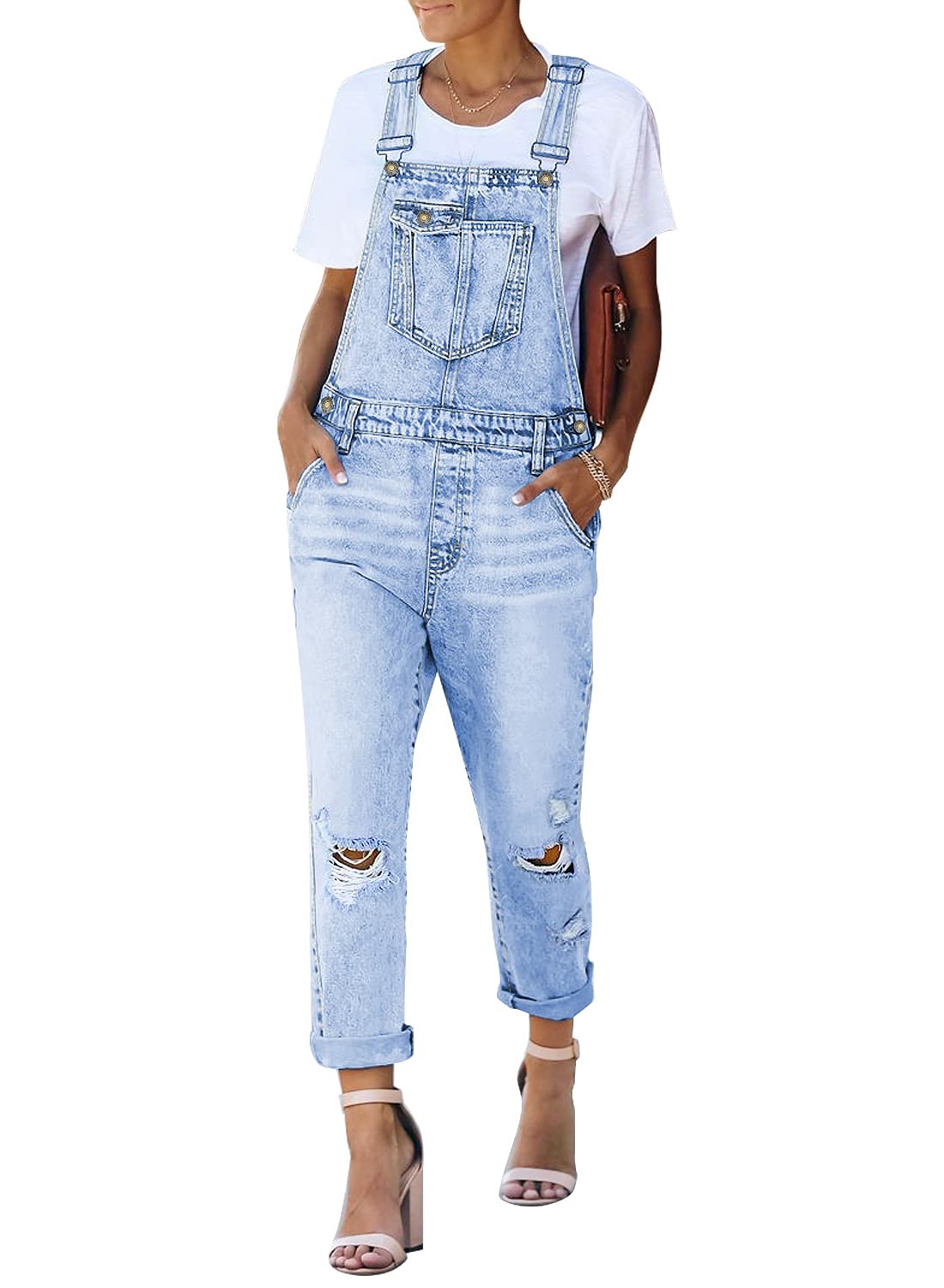 Luvamia Women's Casual Stretch Adjustable Denim Bib Overalls - Comfortable Jumpsuit Pants for Everyday Wear, Work & Outdoor Activities