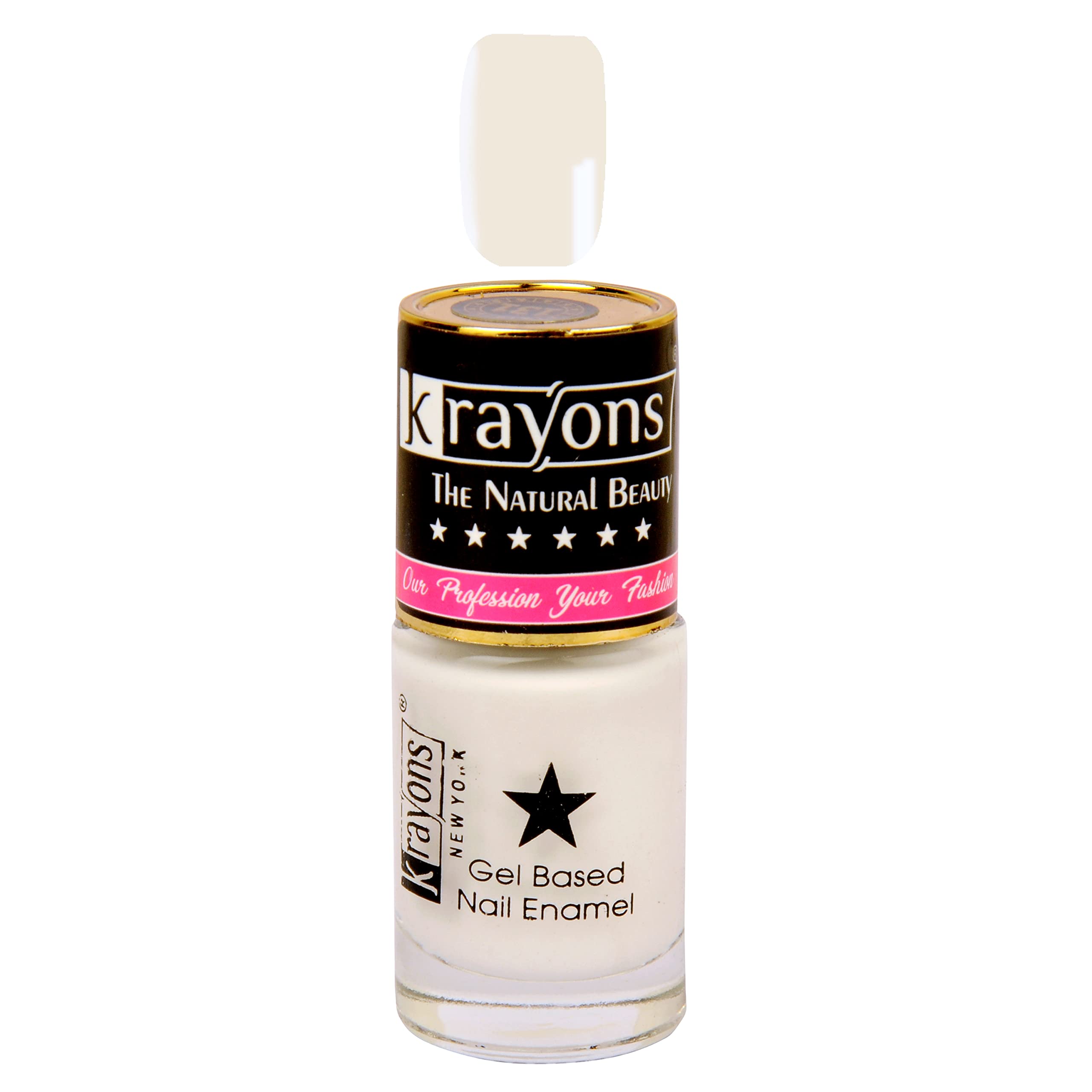 Krayons Gel Base Glossy Effect Nail Polish Set - 5 Colors (White Canvas, Black Sea, Shimmer Gold, Shimmer Silver, Top Coat) - Waterproof, Long-Lasting, 6ml Each - Perfect for Salon, Home Manicures & Special Occasions