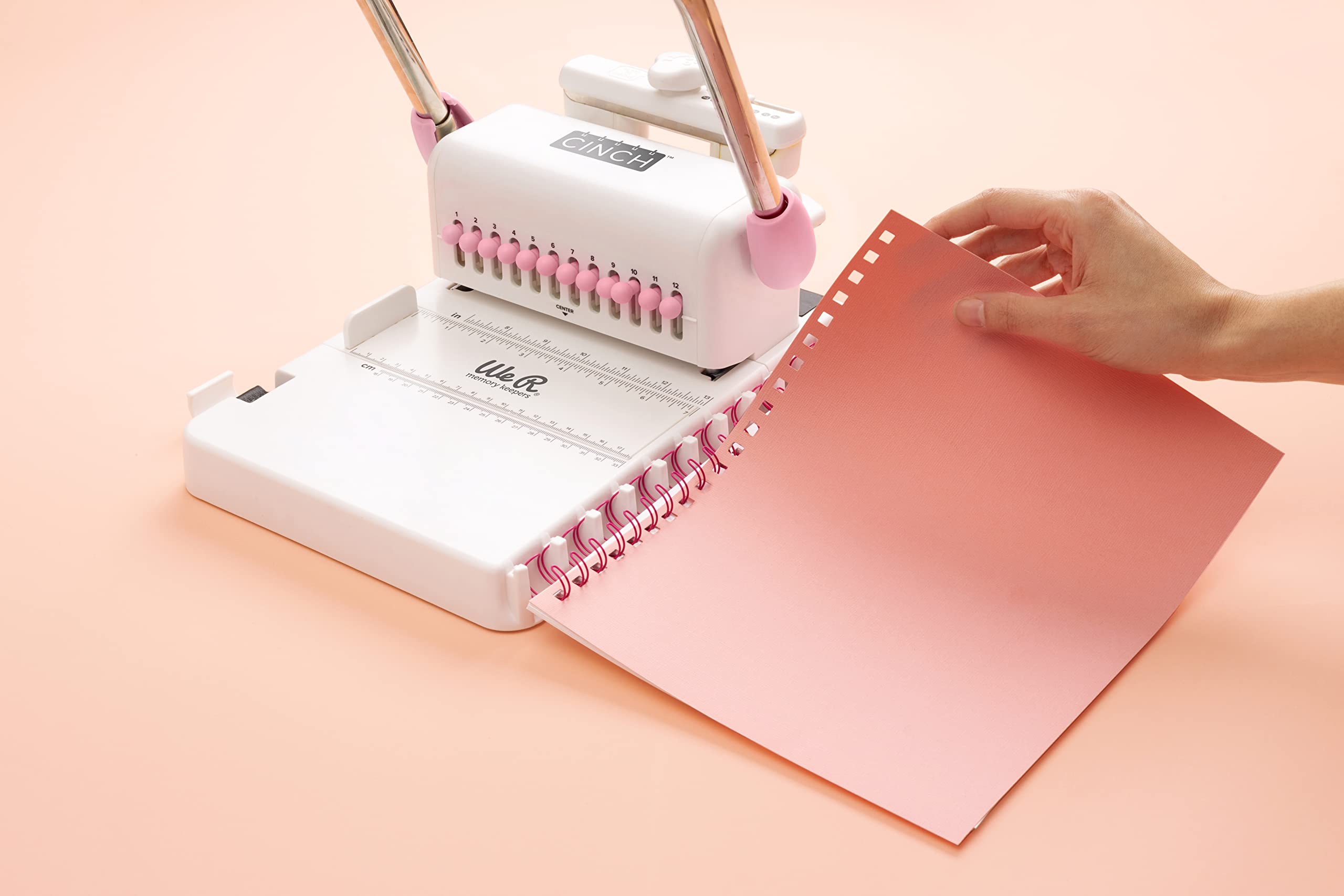 We R Memory Keepers Cinch Book Binding Machine 2 - Pink & White | Easy-to-Use Slide Ruler Design | Works with Wire & Spiral Coils | Create Professional Books, Notebooks, Calendars | Perfect for Office, School, Crafting & DIY Projects