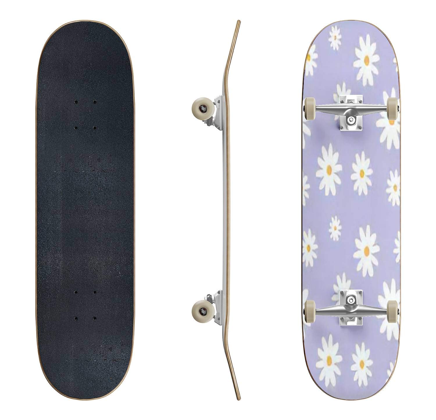 EFTOWEL Floral Skateboard with Daisy Pattern - Classic Concave Longboard for Beginners & Professionals | Extreme Sports, Teen Gifts, Street & Park Riding