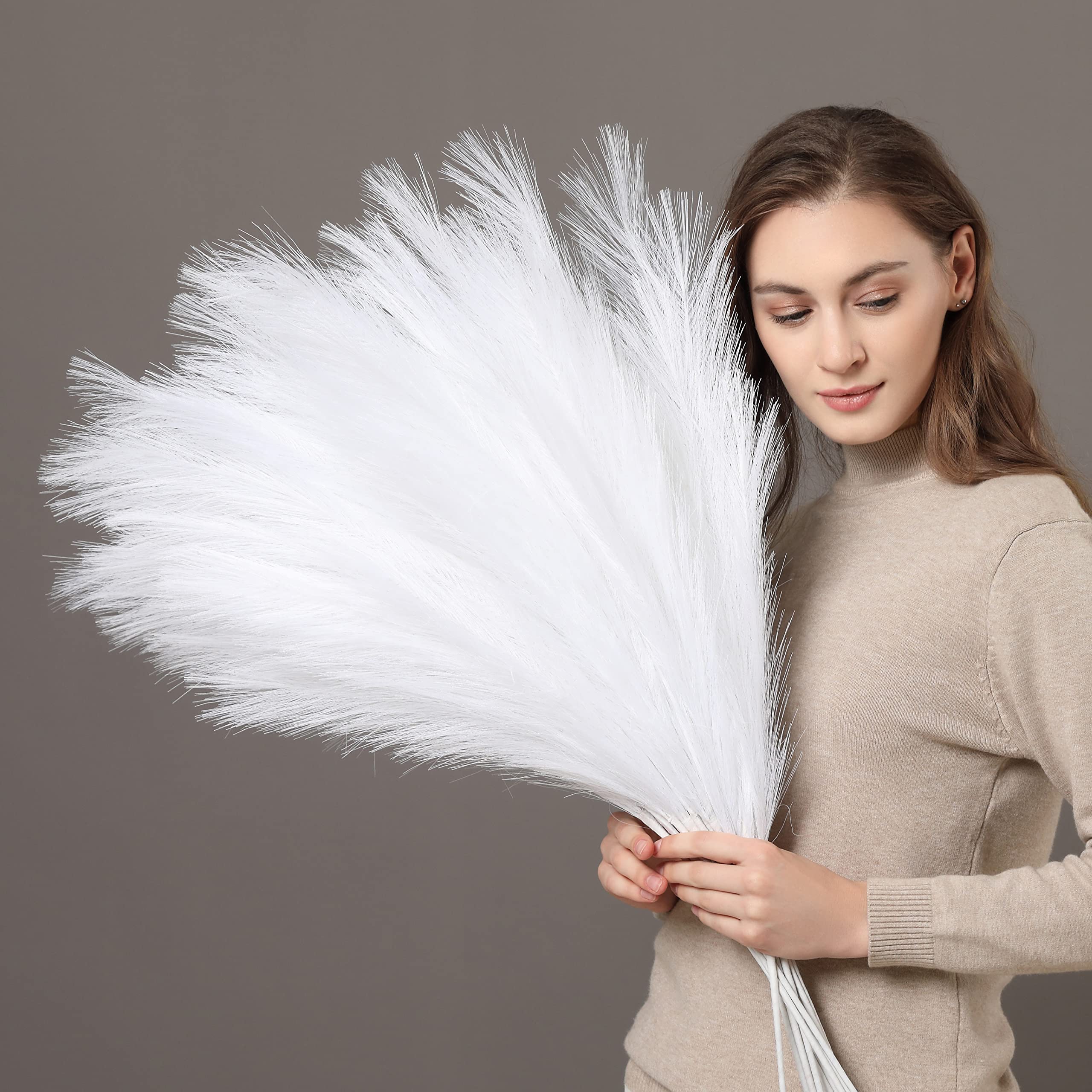 PERFNIQUE Artificial Pampas Grass, 9PCS Large Faux Pampas Grass Stems, 38