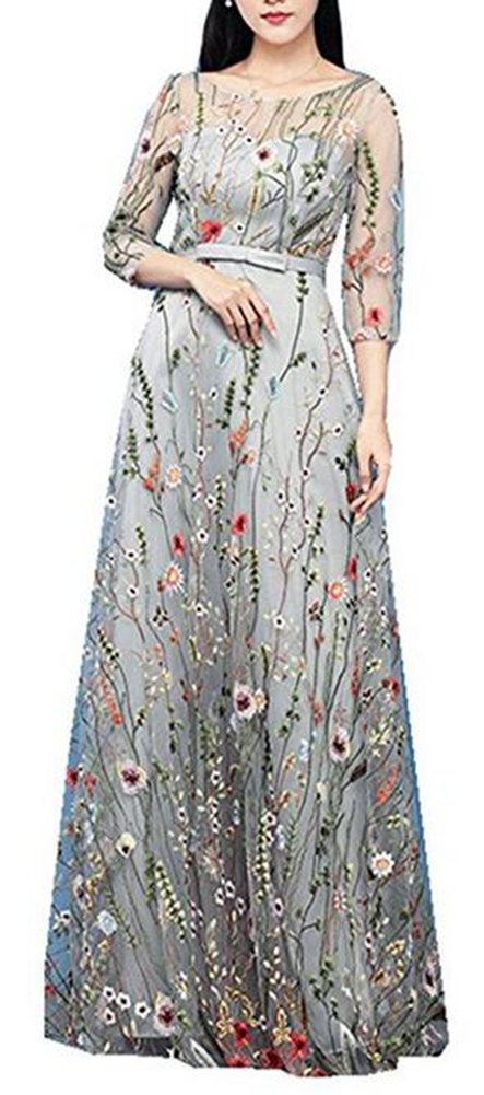 Honeydress Women's Embroidered Bohemian Long Sleeve Maxi Dress - Flowy Summer Beach Dress for Vacation, Wedding & Casual Wear