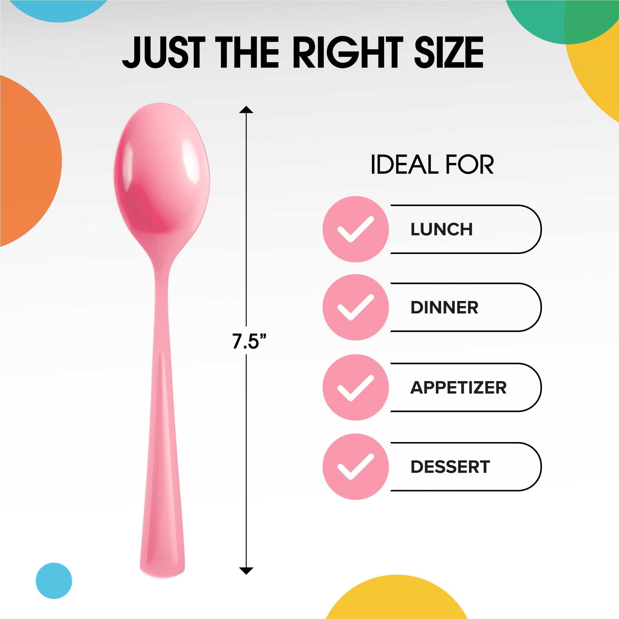 50 Pack Heavy Duty Pink Plastic Spoons - Disposable Cutlery Set for Parties, Picnics, BBQs & Events - Durable Flatware & Silverware for Home, Office & Outdoor Dining