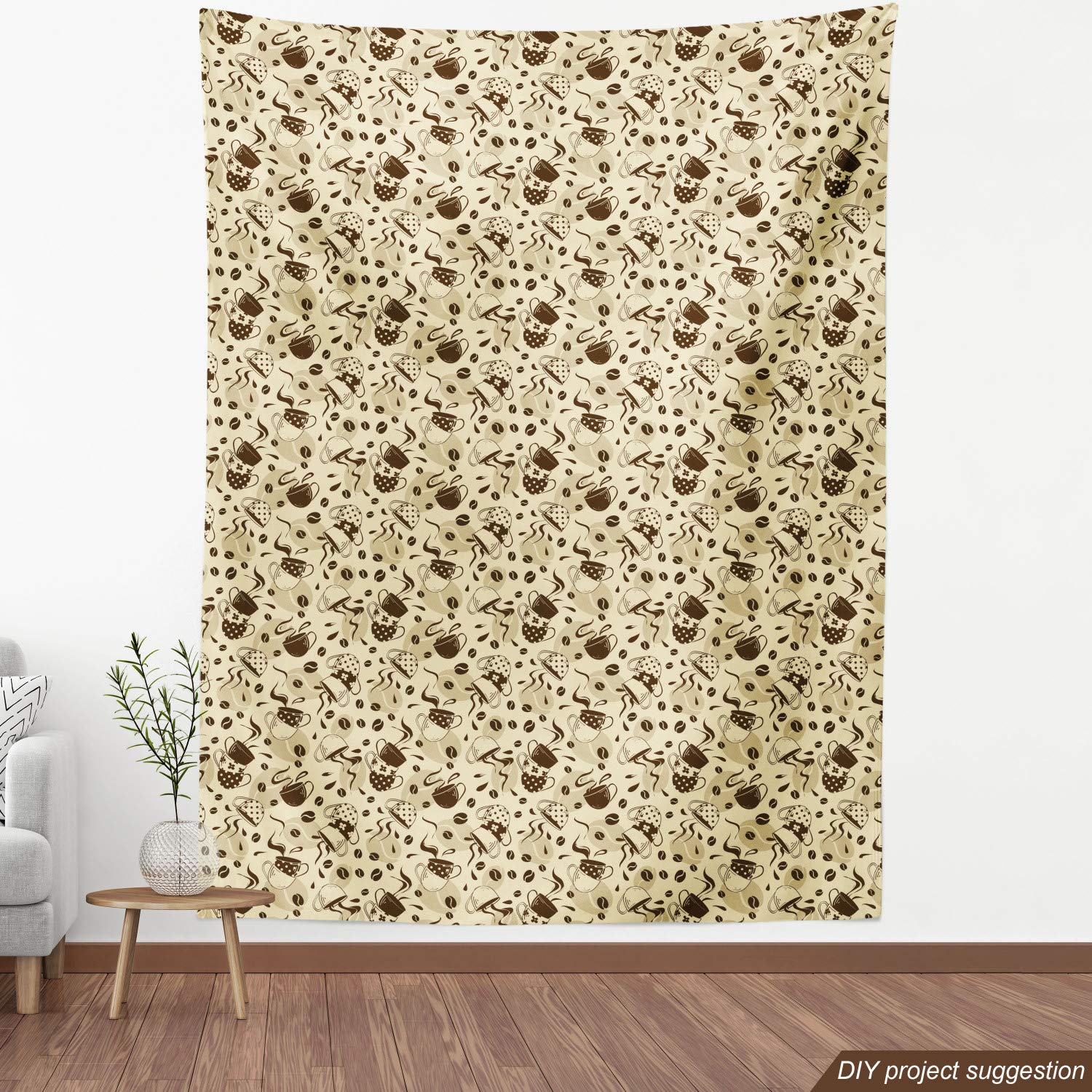 Ambesonne Modern Fabric by The Yard - Contemporary Coffee Cups Polka Dots & Roasted Beans Design - Decorative Upholstery Fabric for Sofa, Curtains & Home Decor - 10 Yards Brown Cream - Perfect for DIY Projects & Interior Design