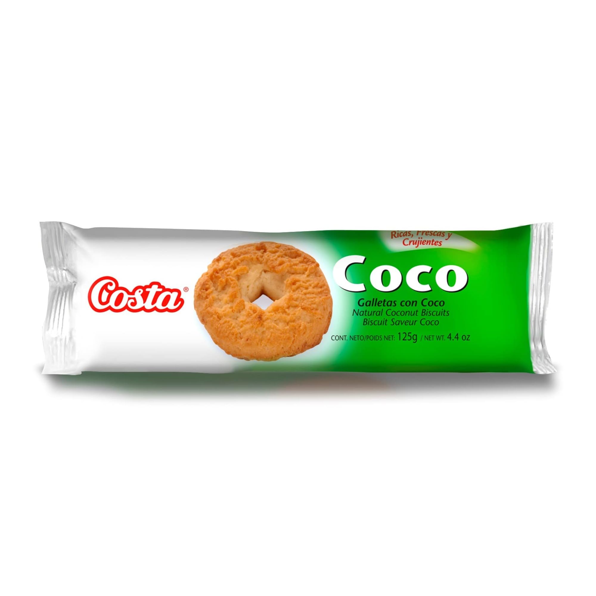 **Costa Natural Coconut Cookies - Crispy Coconut Flavor Cookies for Kids & Adults, Healthy Snack Packs for Office Breakroom, Coffee Time, Travel & Parties (125g, Imported from Chile)**