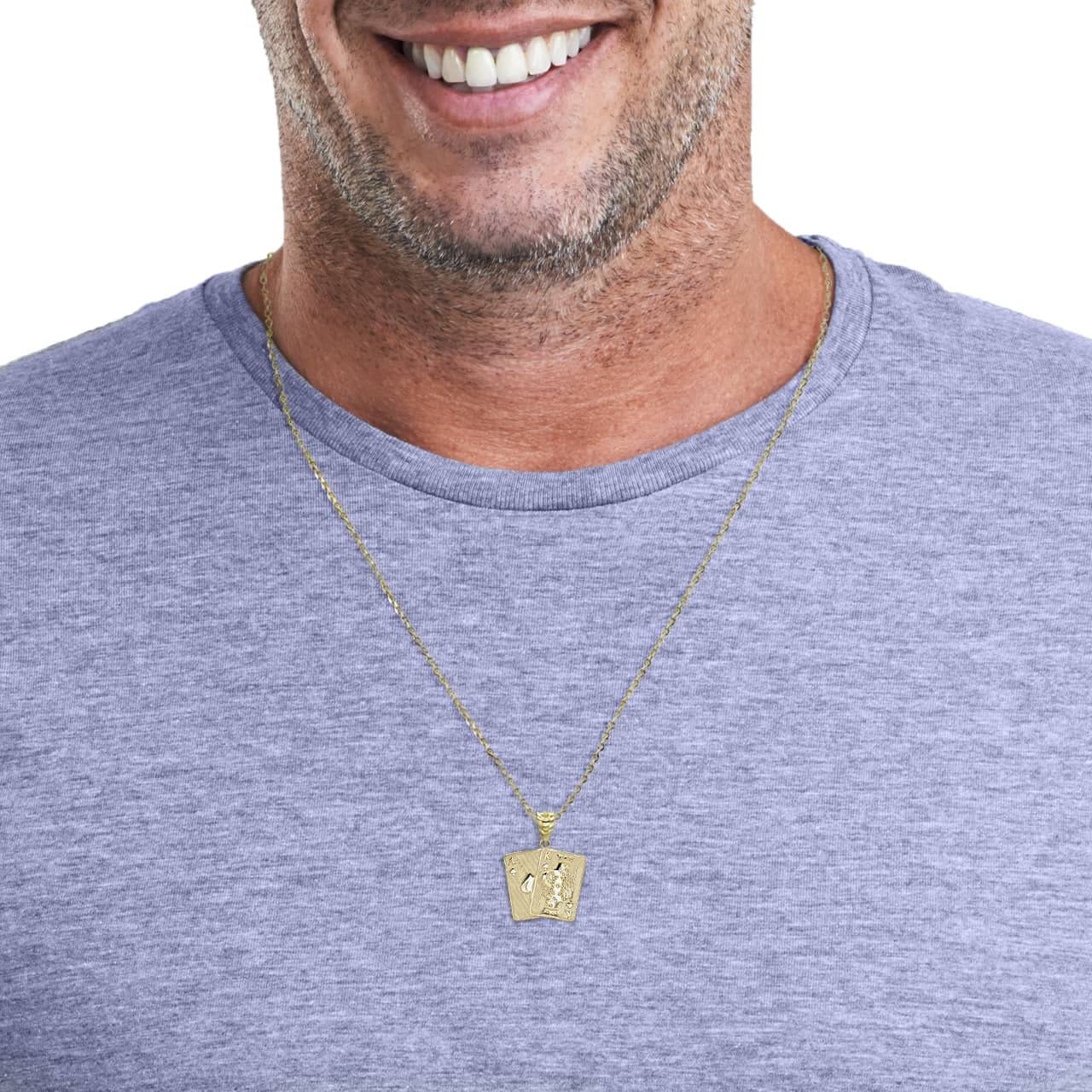 14K Yellow Gold Spade Ace & King Poker Card Pendant Necklace for Men - Perfect for Casino Nights, Poker Games & Gifts