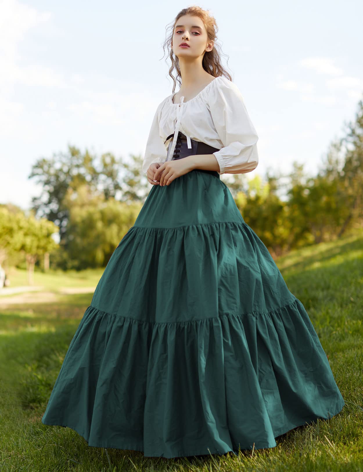 BEAUTELICATE Women's 100% Cotton Victorian Maxi Skirt - Medieval Renaissance Boho Gypsy Long Skirt for Women | Perfect for Renaissance Fairs, Cosplay & Boho Fashion