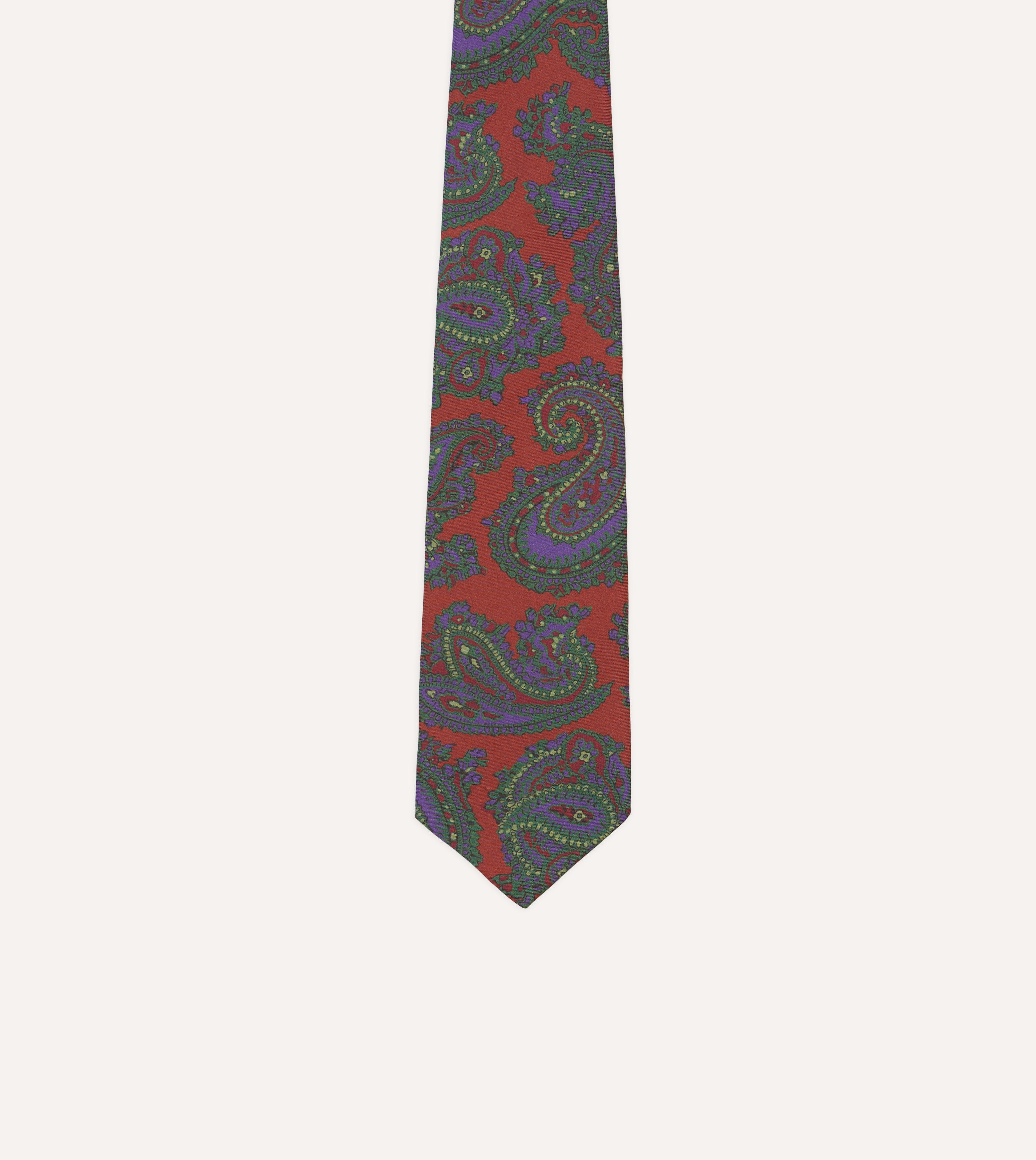 Rust Large Paisley Print Madder Silk Self-Tipped Necktie for Men - Elegant Formal Tie for Business, Weddings & Special Occasions