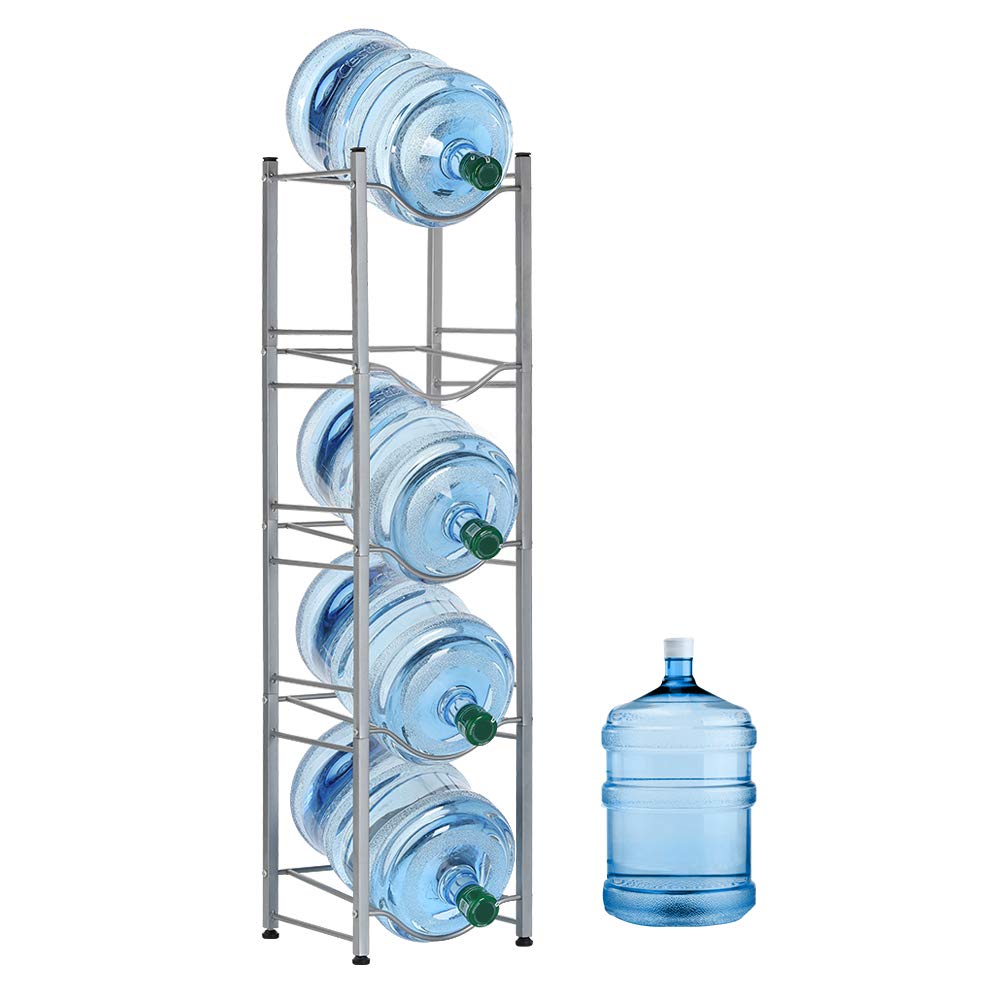5-Tier Heavy Duty Water Bottle Holder Storage Rack for 5 Gallon Water Dispenser - Space Saving Silver Organizer for Home, Office, or Restaurant Use