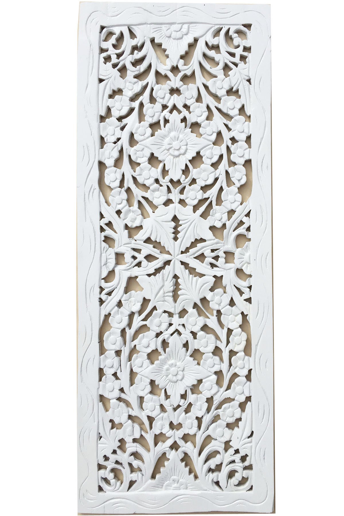 Large Floral Carved Wood Wall Panel - 35.5