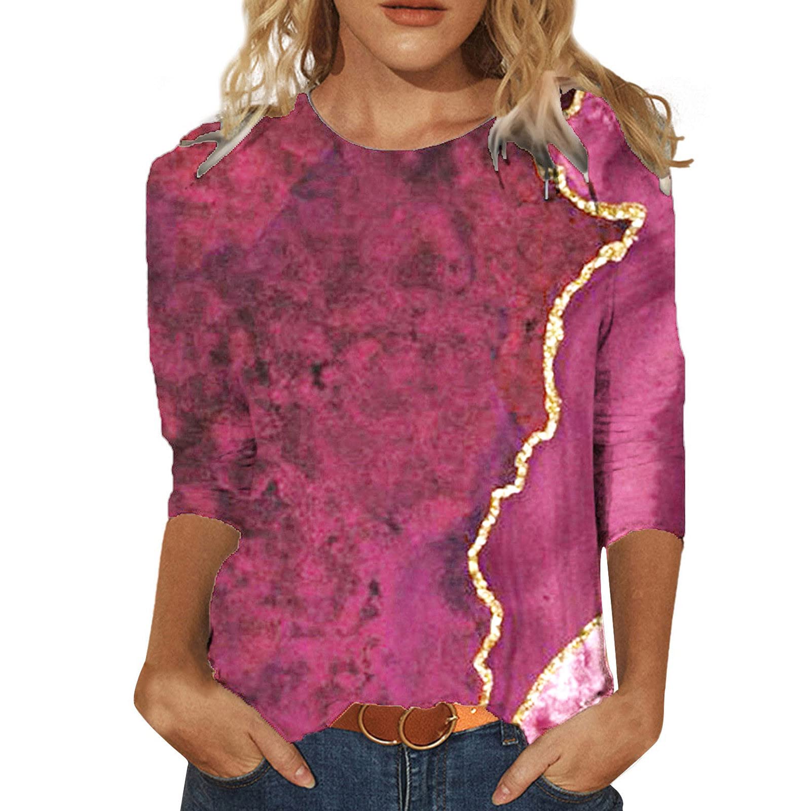 Sexy Women's Printed Crew Neck Casual T-Shirt - Spring & Summer Mid-Length Sleeve Blouse for Trendy Outfits | Perfect for Daily Wear, Dating, and Weekend Hangouts