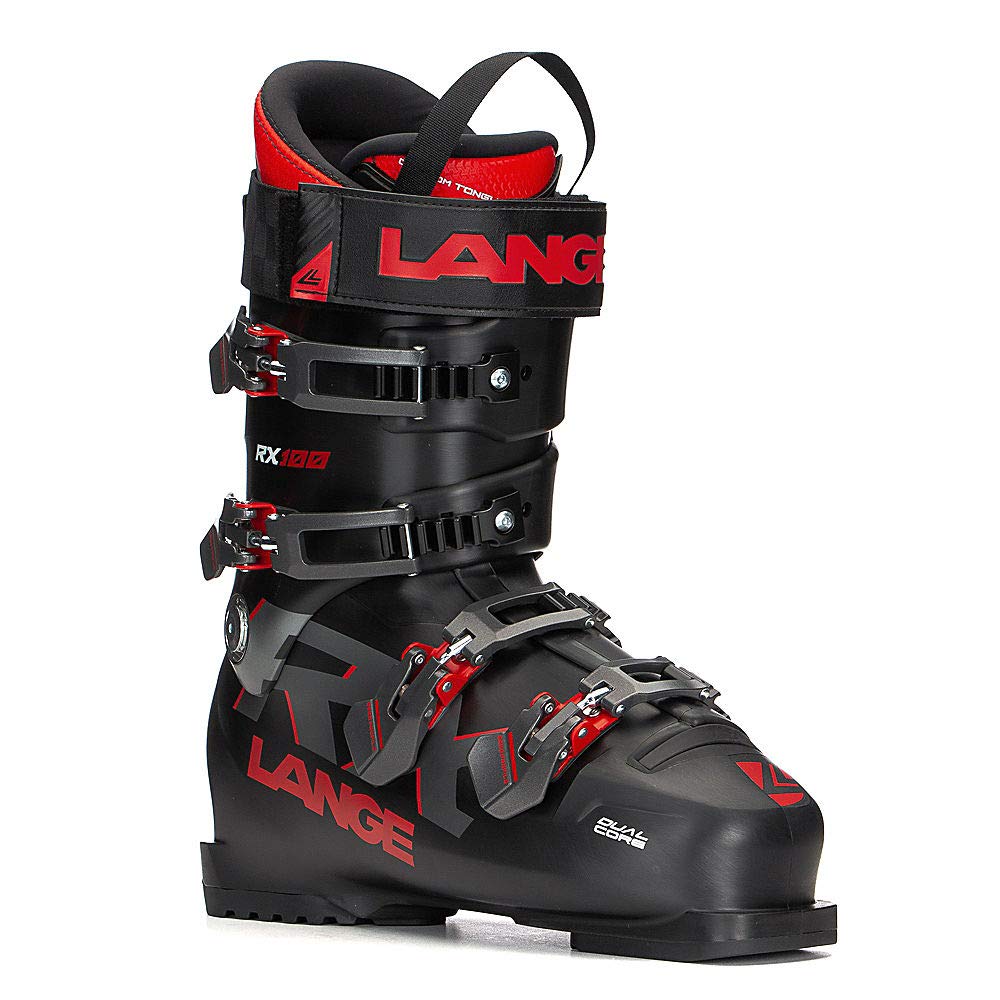Lange RX Ski Boots for Adults - Unisex Alpine Skiing Boots in Black/Red - Size 285 | Perfect for Downhill Skiing & Winter Sports