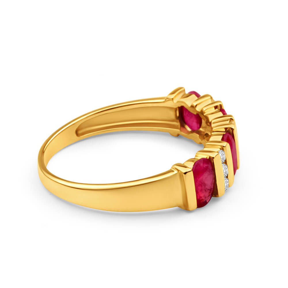 9ct Yellow Gold Diamond and Ruby Ring for Women - Elegant Jewelry Gift for Engagement, Anniversary & Special Occasions