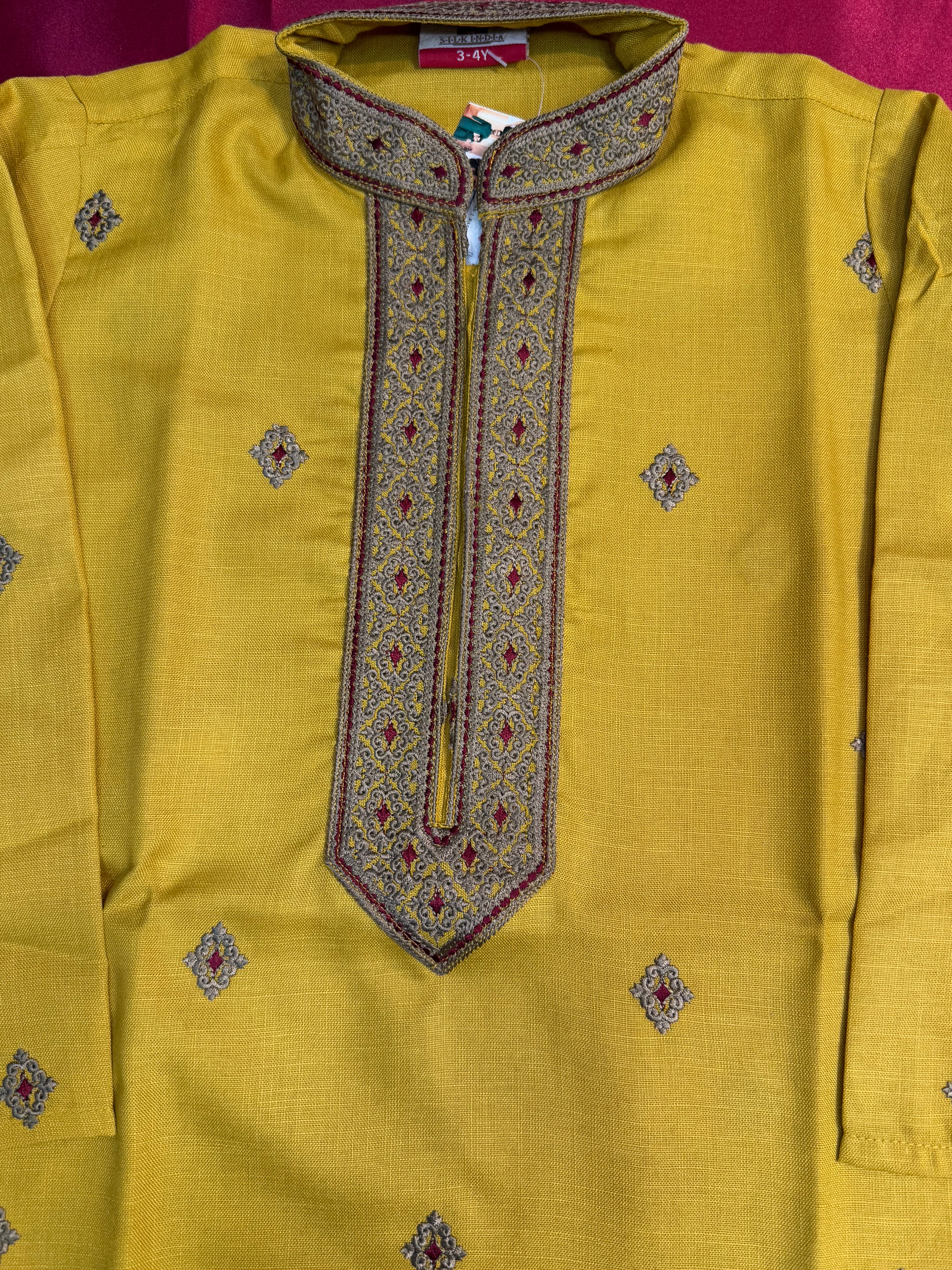 Stylish Yellow Embroidered Kids Kurta with Pajama Set - Perfect for Festivals, Parties & Family Gatherings
