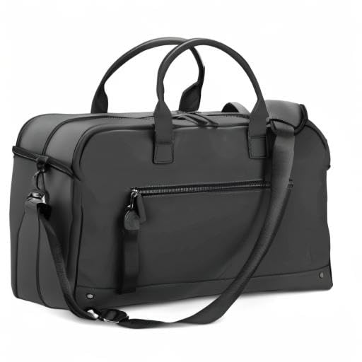 The Friendly Swede Weekender Travel Bag for Men & Women - 35L Vegan PU Duffle Bag, Carry-On Hand Luggage - Black Matte - Perfect for Gym, Weekend Trips & Business Travel