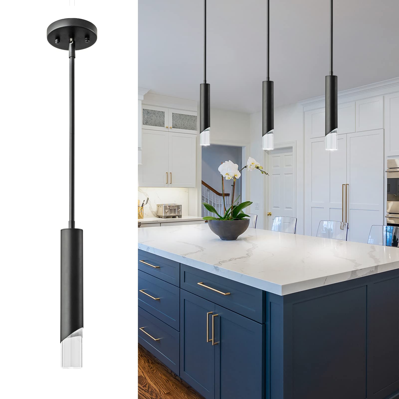 Modern Black Mini Pendant Light - Kitchen Island & Bedroom Ceiling Lighting for Dining & Bar Decor