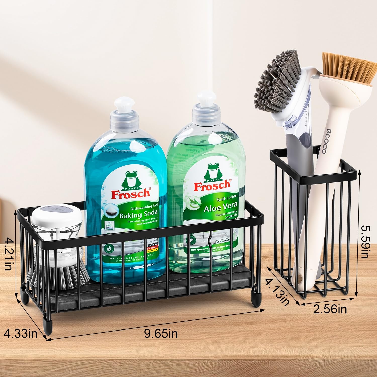 Wetheny Sponge Holder for Kitchen Sink - Sink Caddy with High Brush Holder & Quick-Dry Diatomaceous Earth Base - Countertop Soap Dispenser & Kitchen Organizer - Perfect for Dishwashing, Cleaning & Kitchen Storage Organization