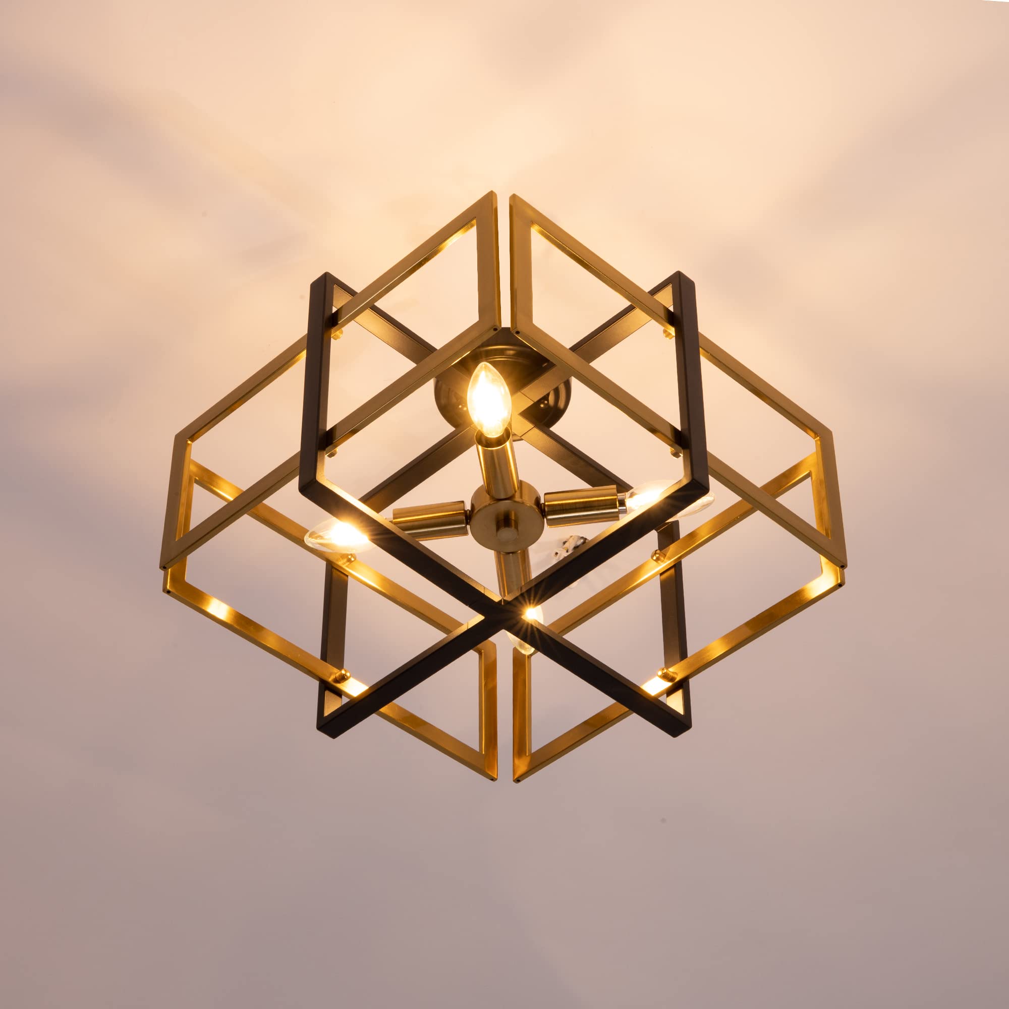 TOCHIC Black Gold Farmhouse Flush Mount Ceiling Light - 4-Light Industrial Metal Chandelier for Dining Room, Living Room, Foyer, Hallway & Bedroom | Perfect for Rustic Home Decor & Modern Farmhouse Lighting
