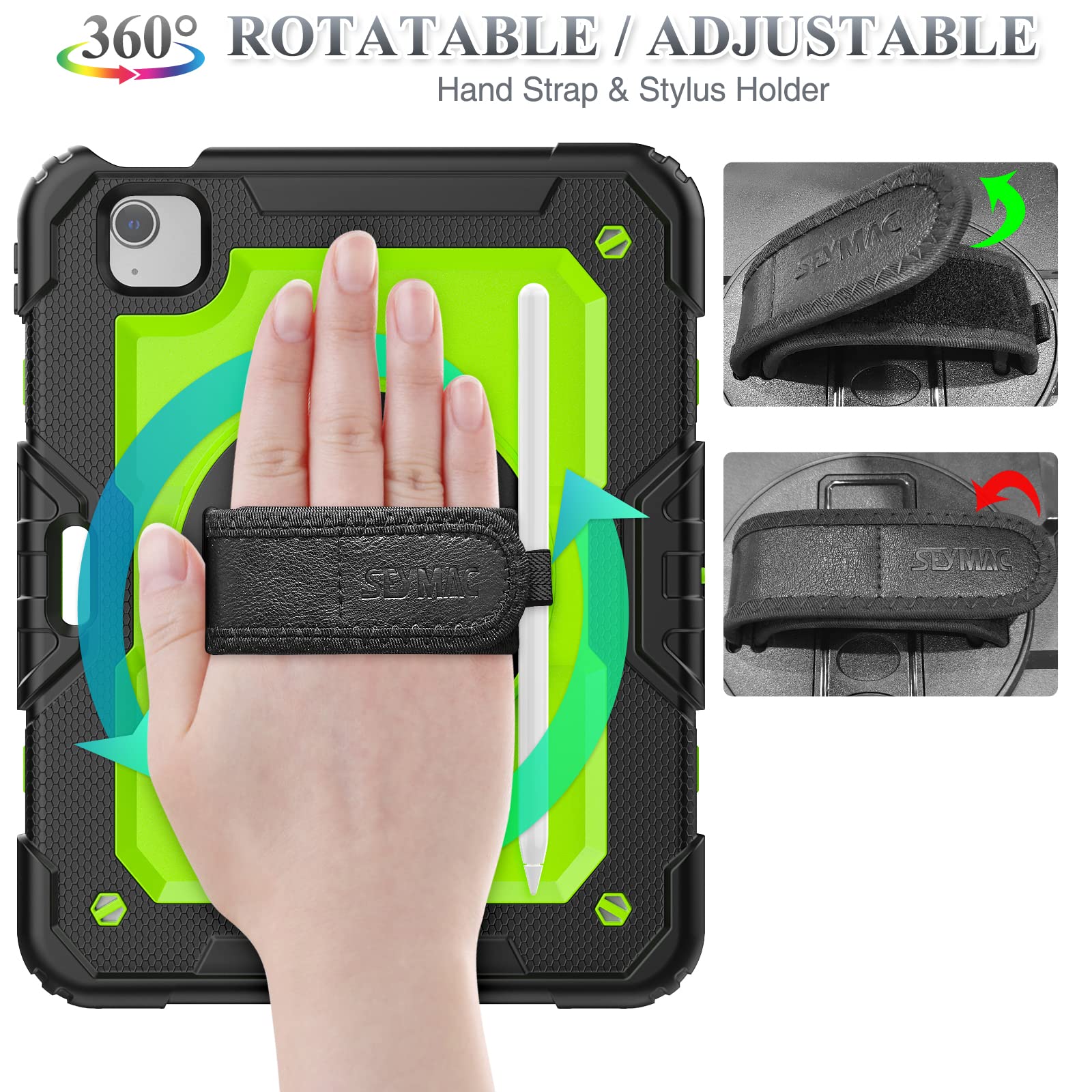 SEYMAC 360° Rotating Protective Case with Screen Protector & Pen Holder for iPad Air 5th/4th Gen 10.9