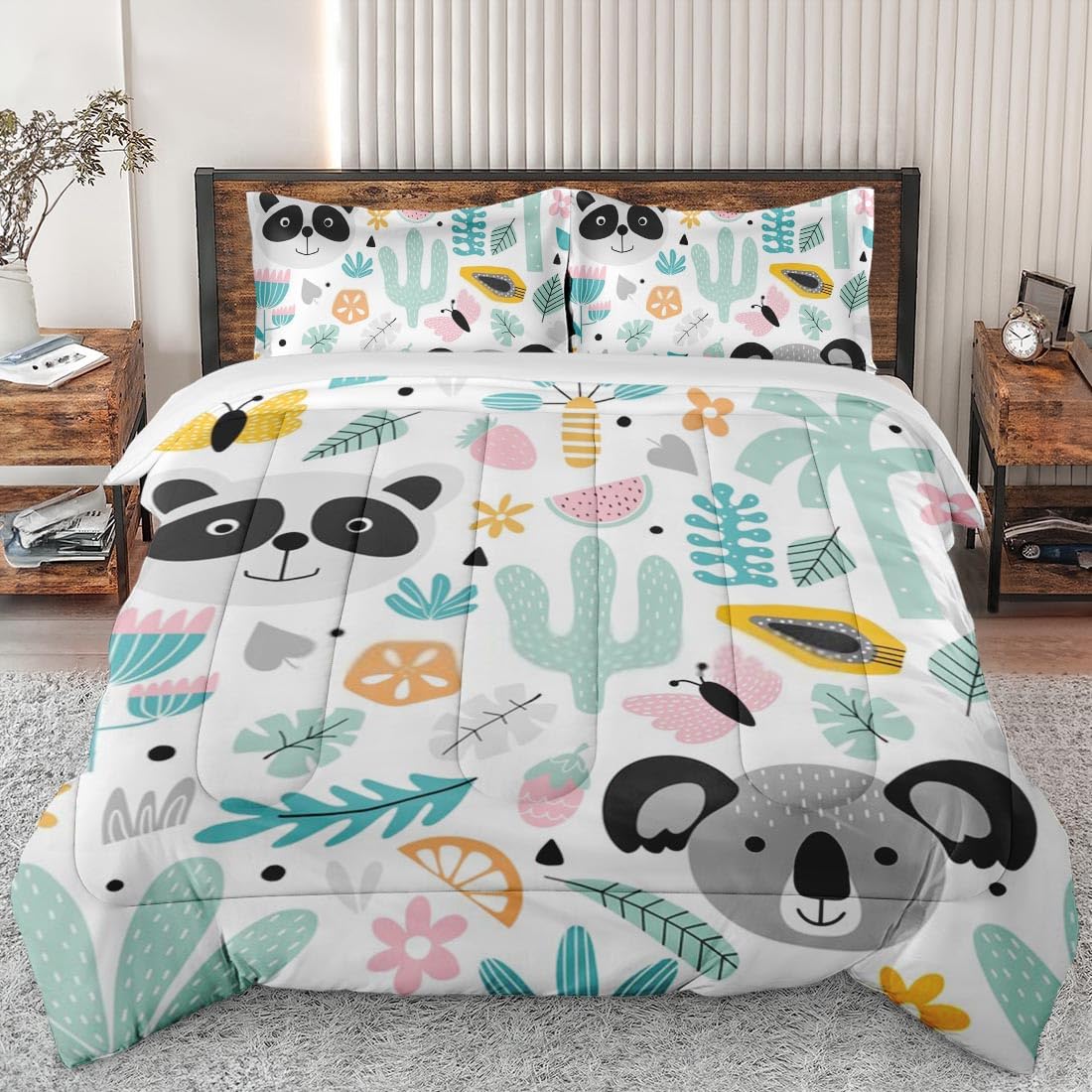 King Size Comforter Set - Soft Tropical Koala Panda Bedding for Kids & Adults | Breathable Summer Bed Decor with 2 Pillowcases | Perfect for Nursery, Guest Room & Dormitory