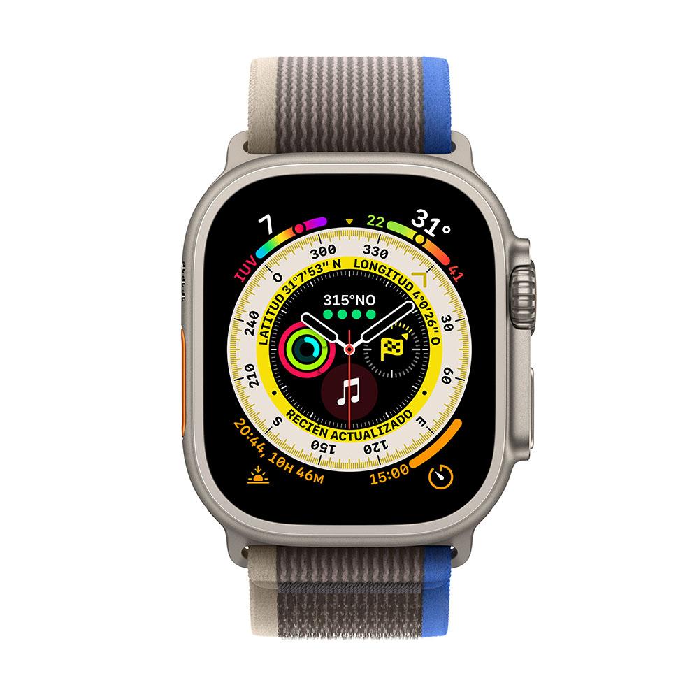 Apple Watch Ultra (GPS + Cellular) 49mm Titanium Case with Blue/Gray Trail Loop Band - S/M Size | Perfect for Outdoor Adventures, Fitness Tracking & Daily Wear
