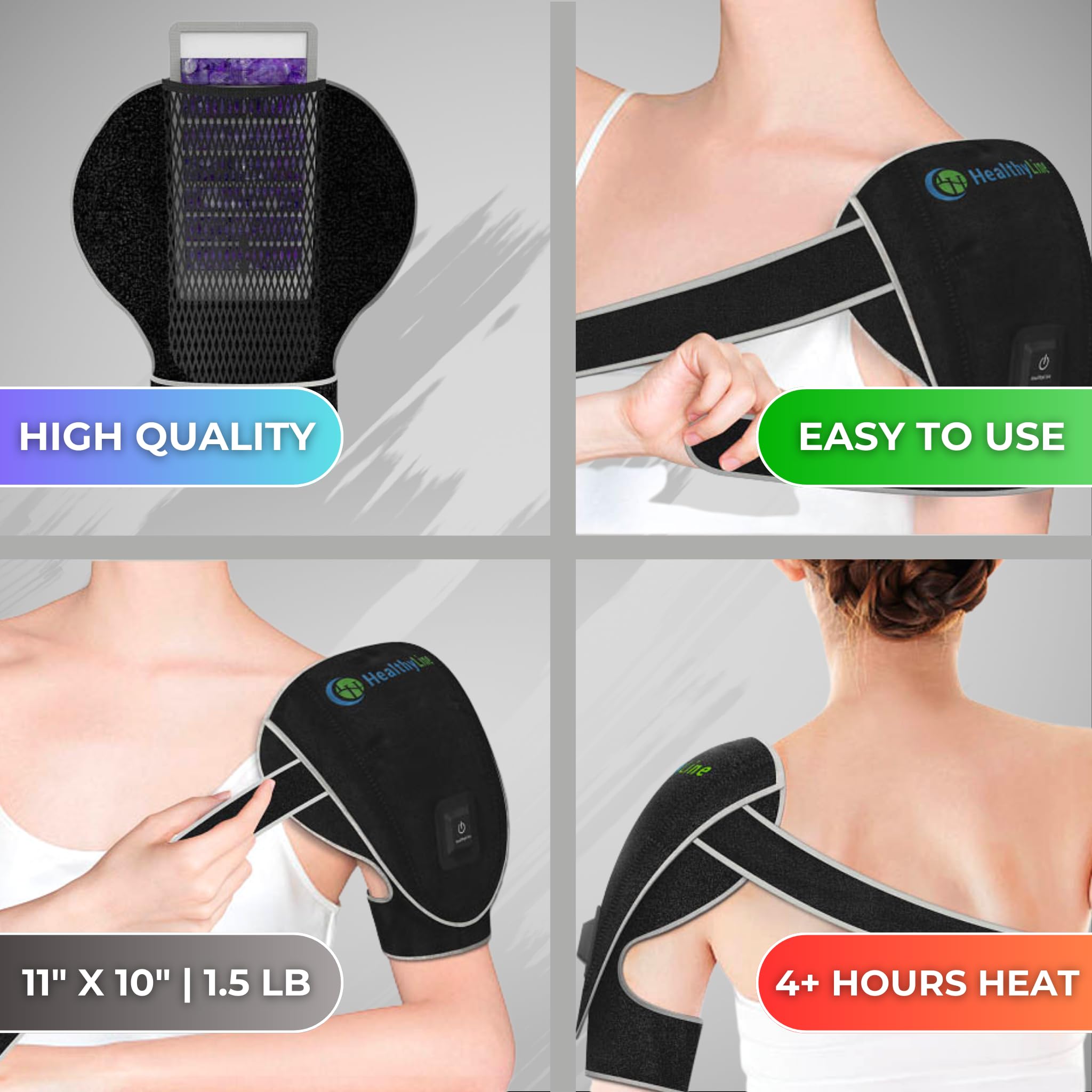 Portable Far Infrared Shoulder Heating Pad with Hot Amethyst & Tourmaline Gemstones - Cordless Electric Heating Pad for Pain Relief - Rechargeable Power Bank, Adjustable Temperature & Auto Shut Off - Perfect for Neck, Back Pain & Muscle Relaxation at Home, Office or Travel