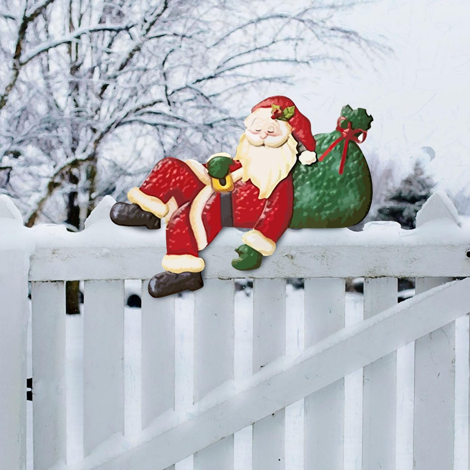 TWFERR Christmas Fence Peeker Decorations - Santa, Elk & Snowman Outdoor Yard Ornaments for Garden, Patio | DIY Holiday Decor for Home, Xmas Party & Winter Festival Displays