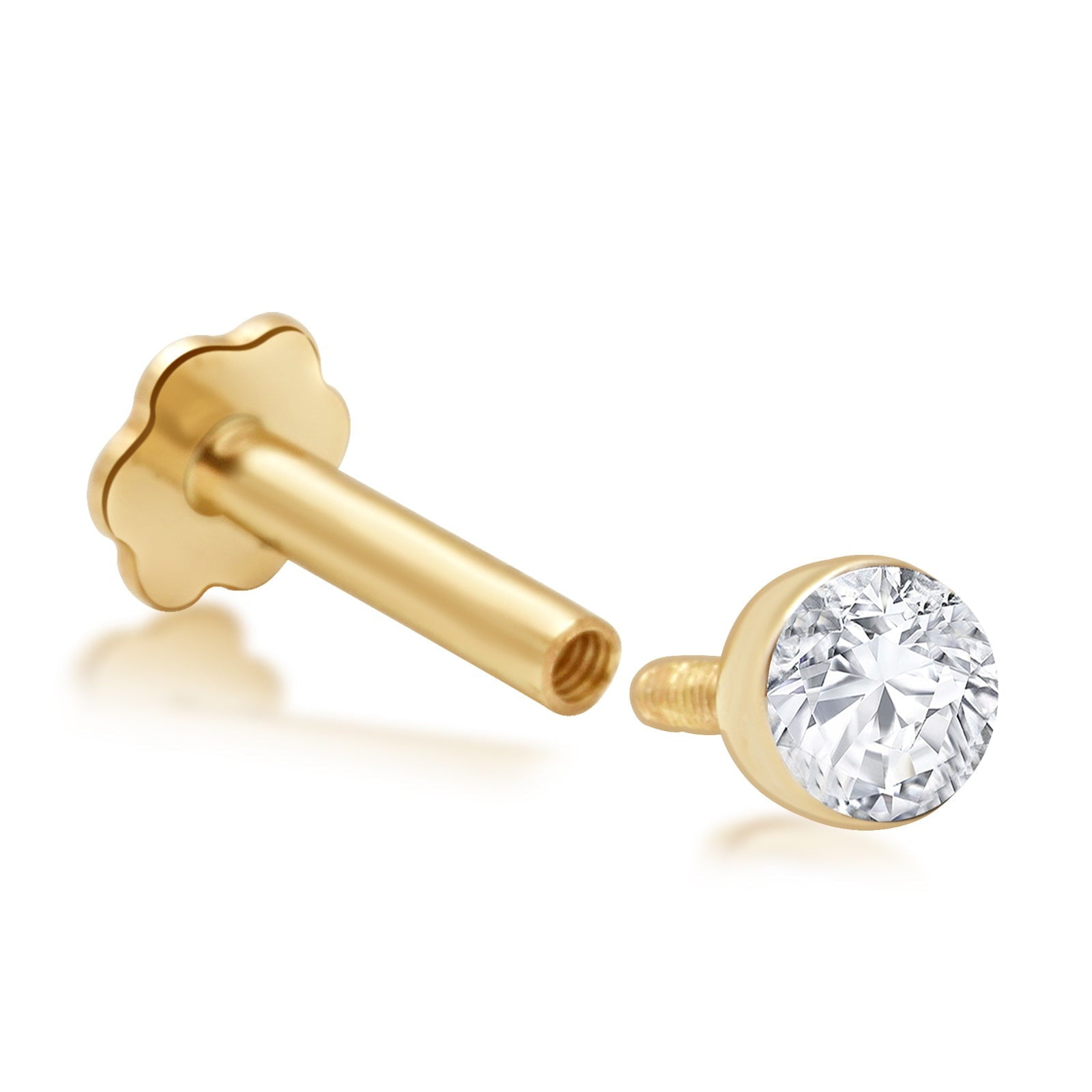 14K Yellow Gold Floating Round Diamond Flat Back Stud Earrings - Invisible Set for Everyday Wear & Special Occasions