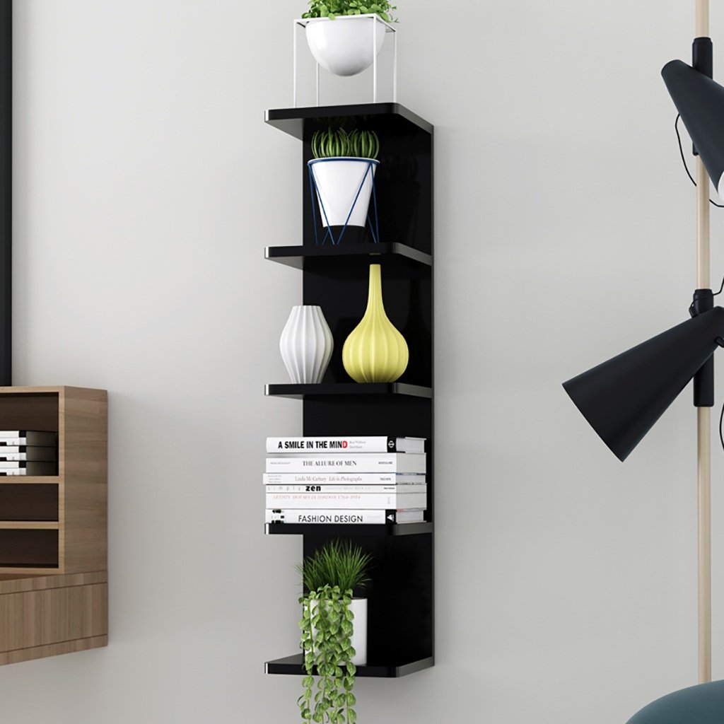 Black Floating Shelf Wall Mounted - Solid Wood Corner Shelf for Living Room & Bedroom - Creative Space-Saving Hanging Shelf (80x20cm) - Perfect for Displaying Books, Plants & Home Decor