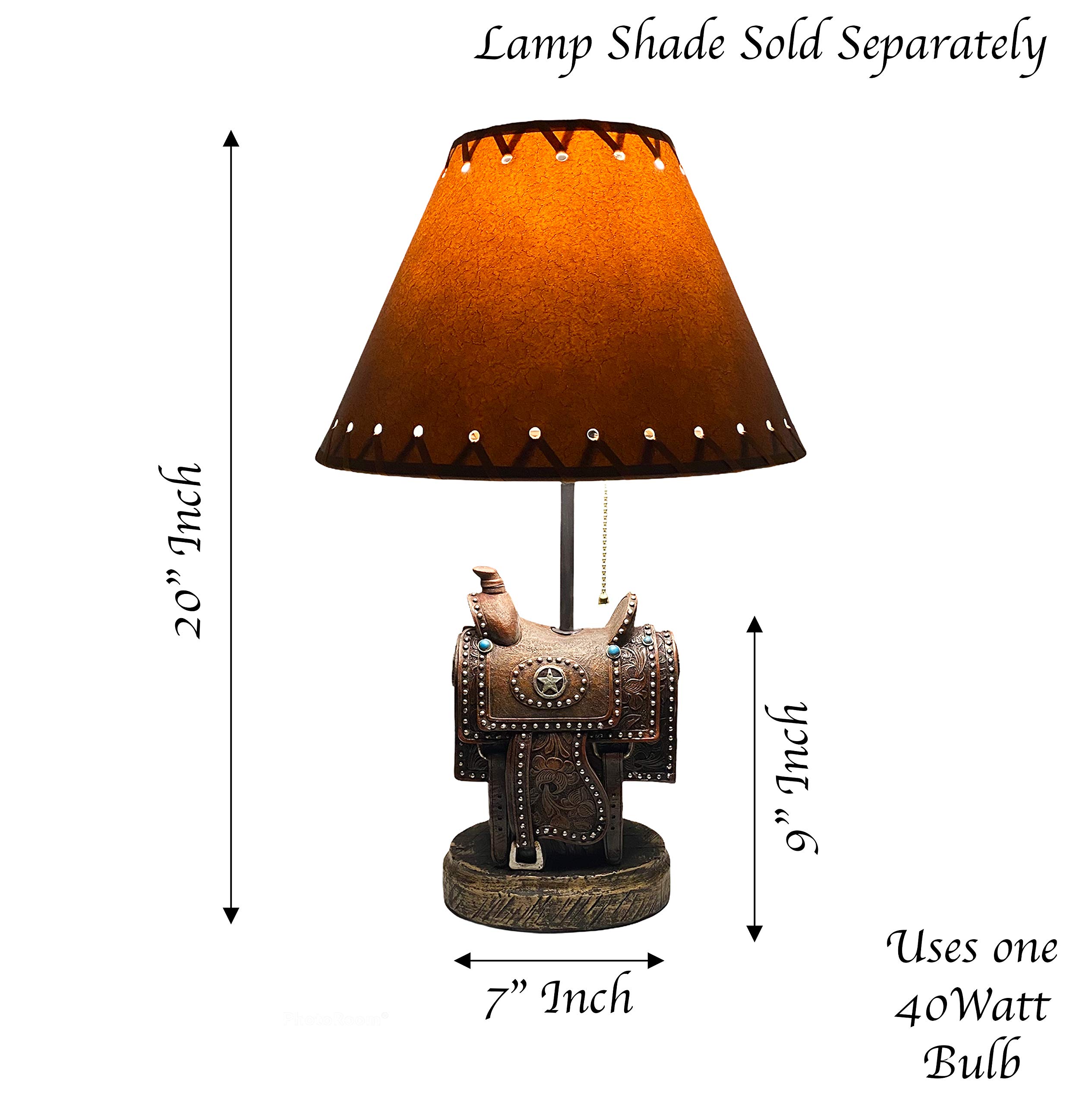 Western Brown Horse Saddle Table Lamp - Silver Star Cowboy Rustic Decor for Farmhouse, Bedroom, Office & Living Room | Nightstand & End Table Lighting with Western Saddle Shade | Perfect for Ranch Style Homes, Country Themed Spaces & Western Interior Design