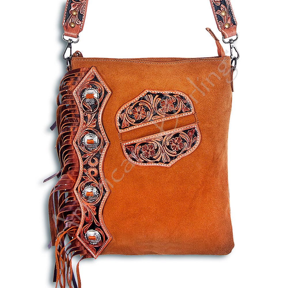 **ADBG470 American Darling Genuine Leather Women's Western Handbag – Hand Tooled Purse for Cowgirl Style & Everyday Use**