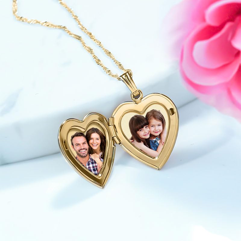 14K Solid Yellow Gold Heart Locket Necklace - 1.25 Inch Large Plain Pendant for Women & Men - Personalized Memory Keepsake Gift for Anniversary, Valentine's Day & Special Occasions