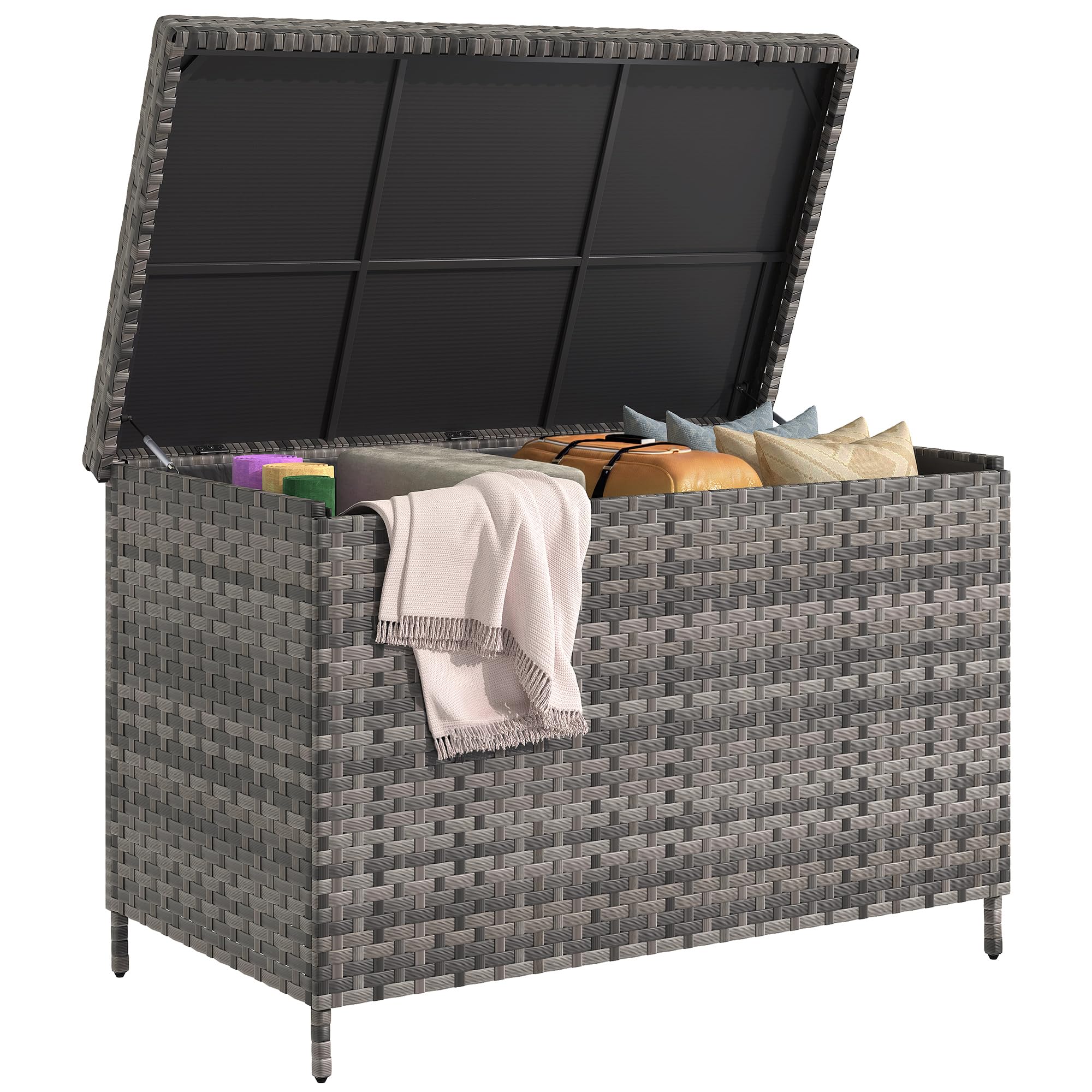 YITAHOME 230 Gallon Outdoor Storage Box - XXL All-Weather Wicker Deck Box for Patio Furniture, Cushions, Pool Accessories & Garden Tools (Grey) - Perfect for Backyard, Poolside & Garden Organization