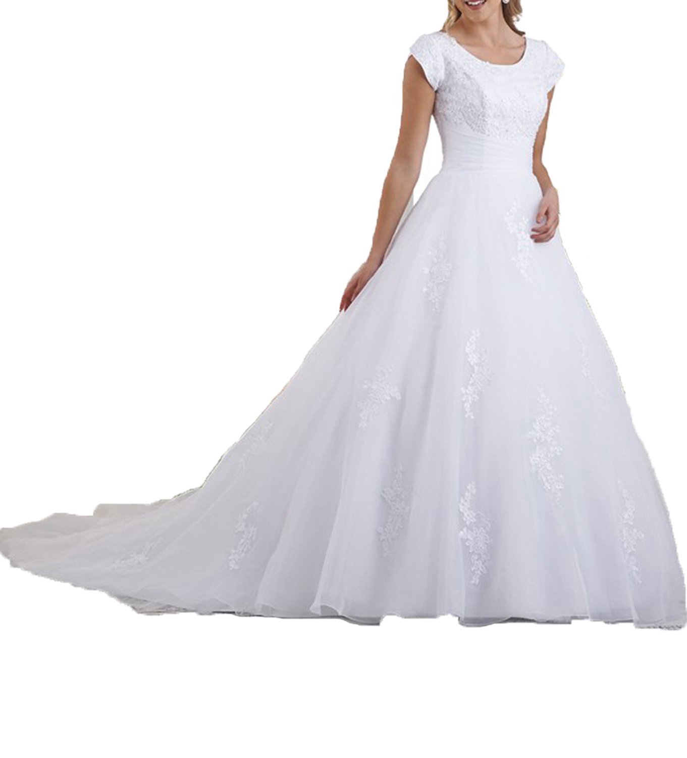 Elegant Lace Wedding Dresses for Bride - Long Tulle Bridal Gown with Appliques | Perfect for Church Ceremony, Beach Wedding & Romantic Photoshoots