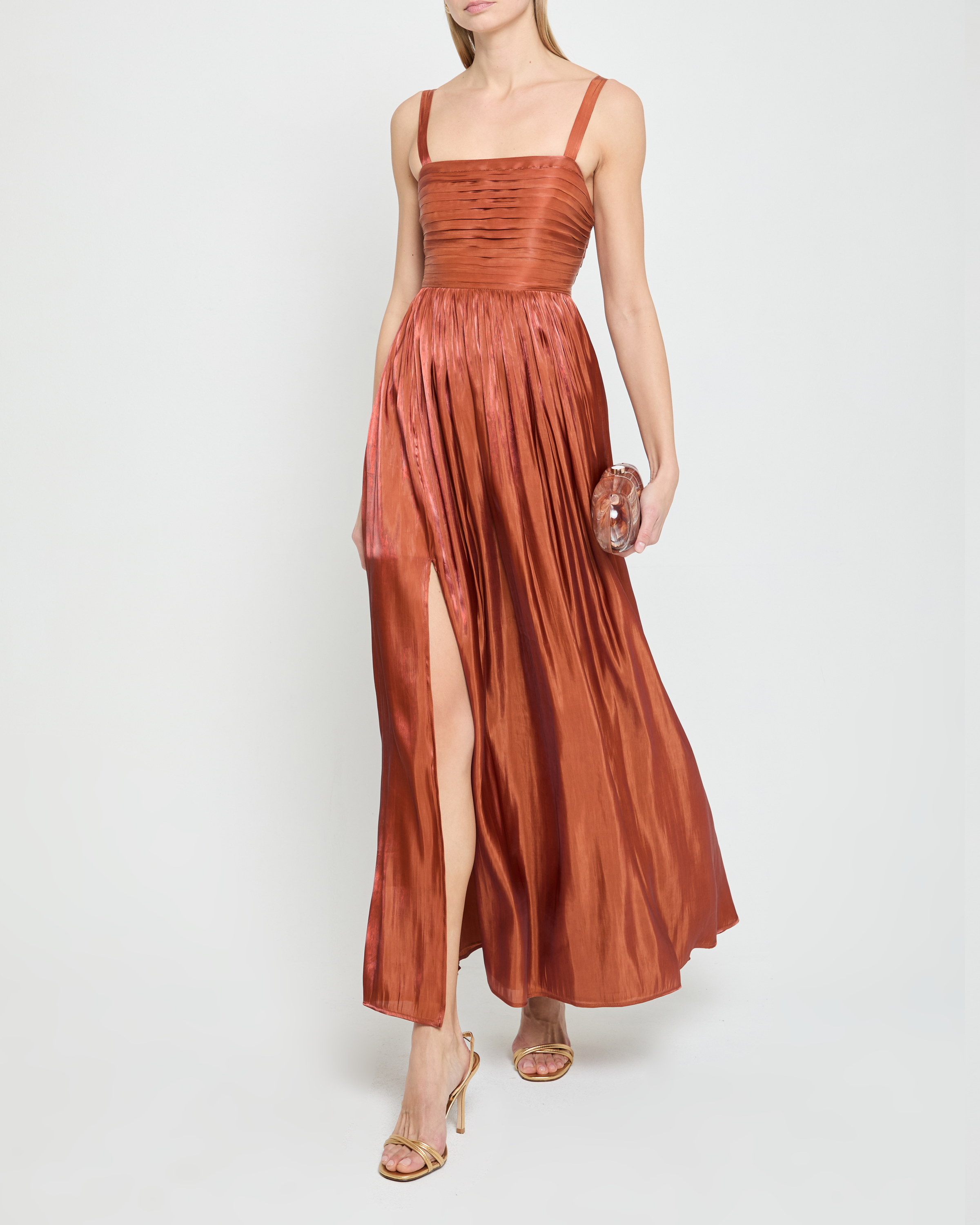 Lavinia Women's Rust Color Floral Print Summer Dress - Casual Boho Chic Maxi Dress for Beach, Vacation, and Outdoor Parties