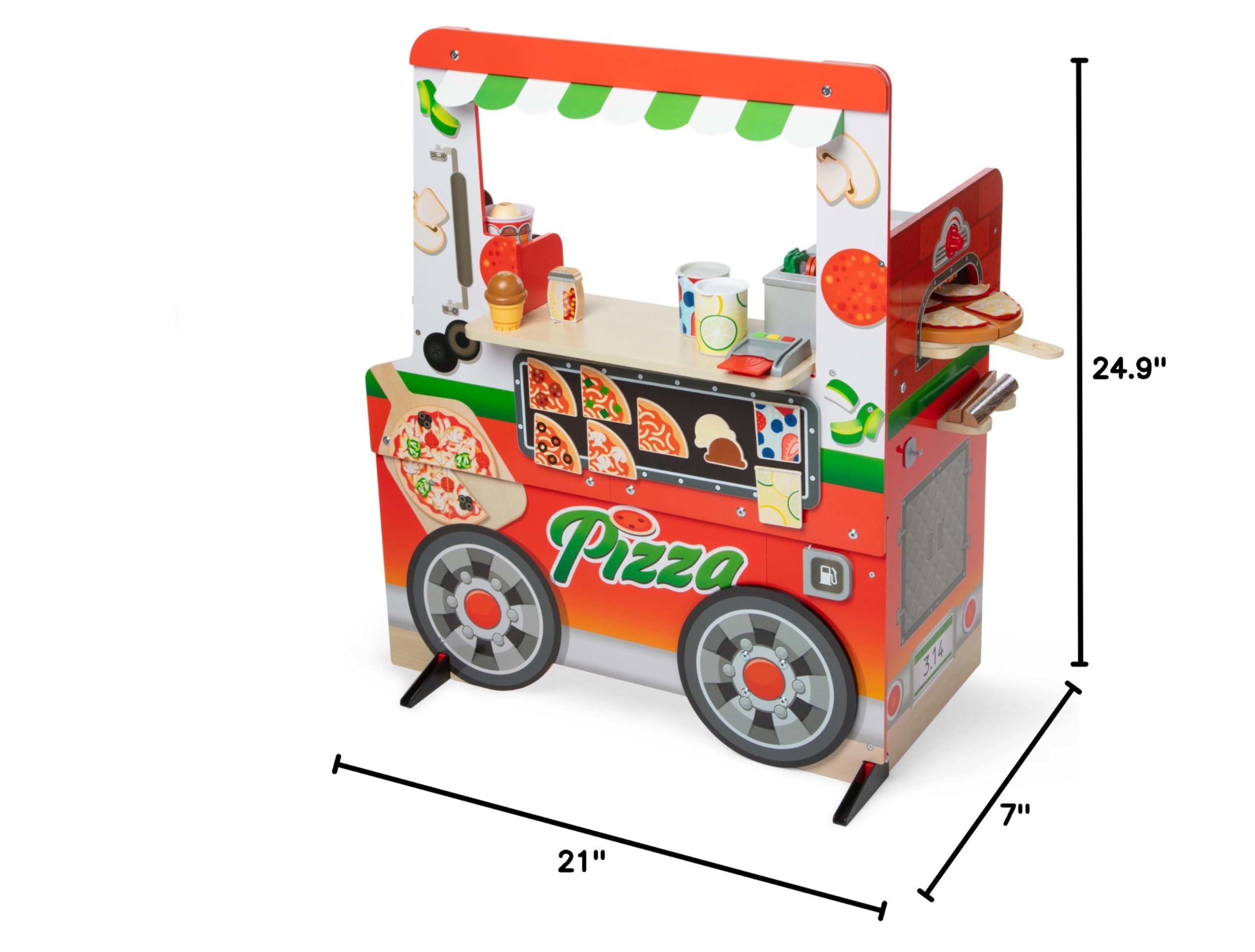 Melissa & Doug Wooden Pizza Food Truck Playset with 30+ Play Food Pieces - Pretend Play Kitchen Toy for Kids Ages 3+ - Perfect for Imaginative Play, Birthday Gifts & Preschool Learning Activities