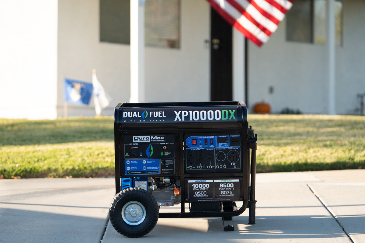 10,000 Watt Dual Fuel Portable Generator with CO Alert - Reliable Backup Power for Home, Camping & Emergency Use